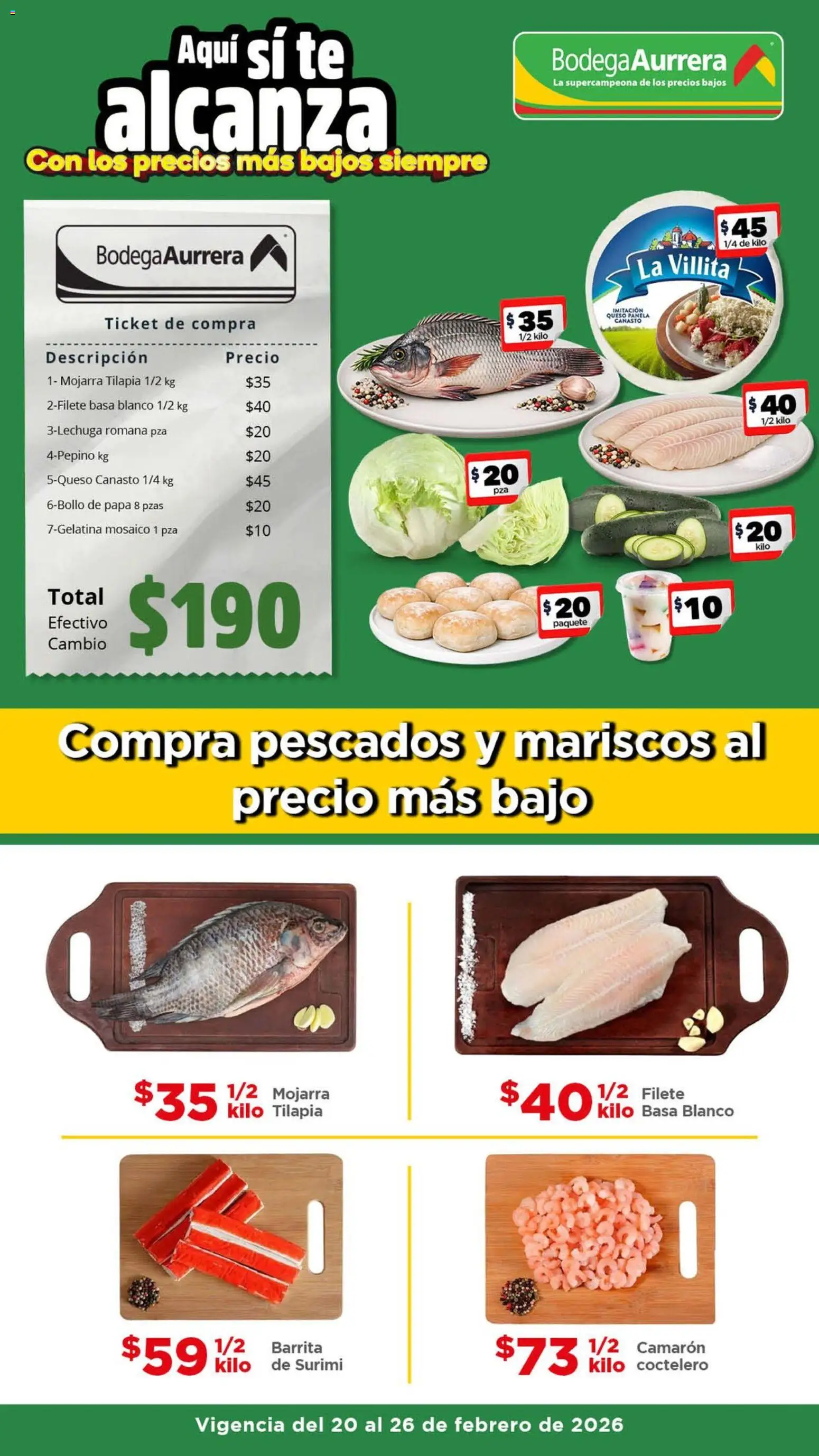 Nuevas ofertas de Bodega Aurrerá válidas en toda la República Mexicana desde el 20.02.2026. ¡Encuentra las mejores ofertas en Bodega Aurrerá folleto Aquí sí te alcanza ! | Página: 1 | Productos: Papa, Queso, Té