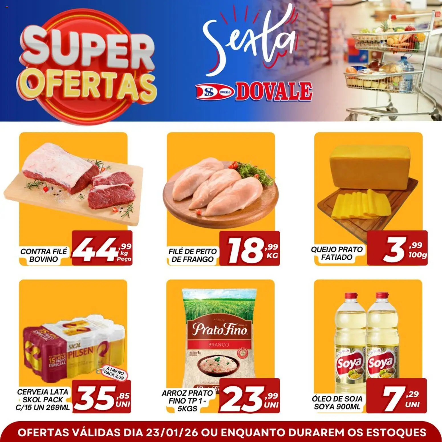 Dovale Folheto - válido de 23.01.2026 | Página: 1 | Produtos: Contra filé, Cerveja, Arroz, Frango