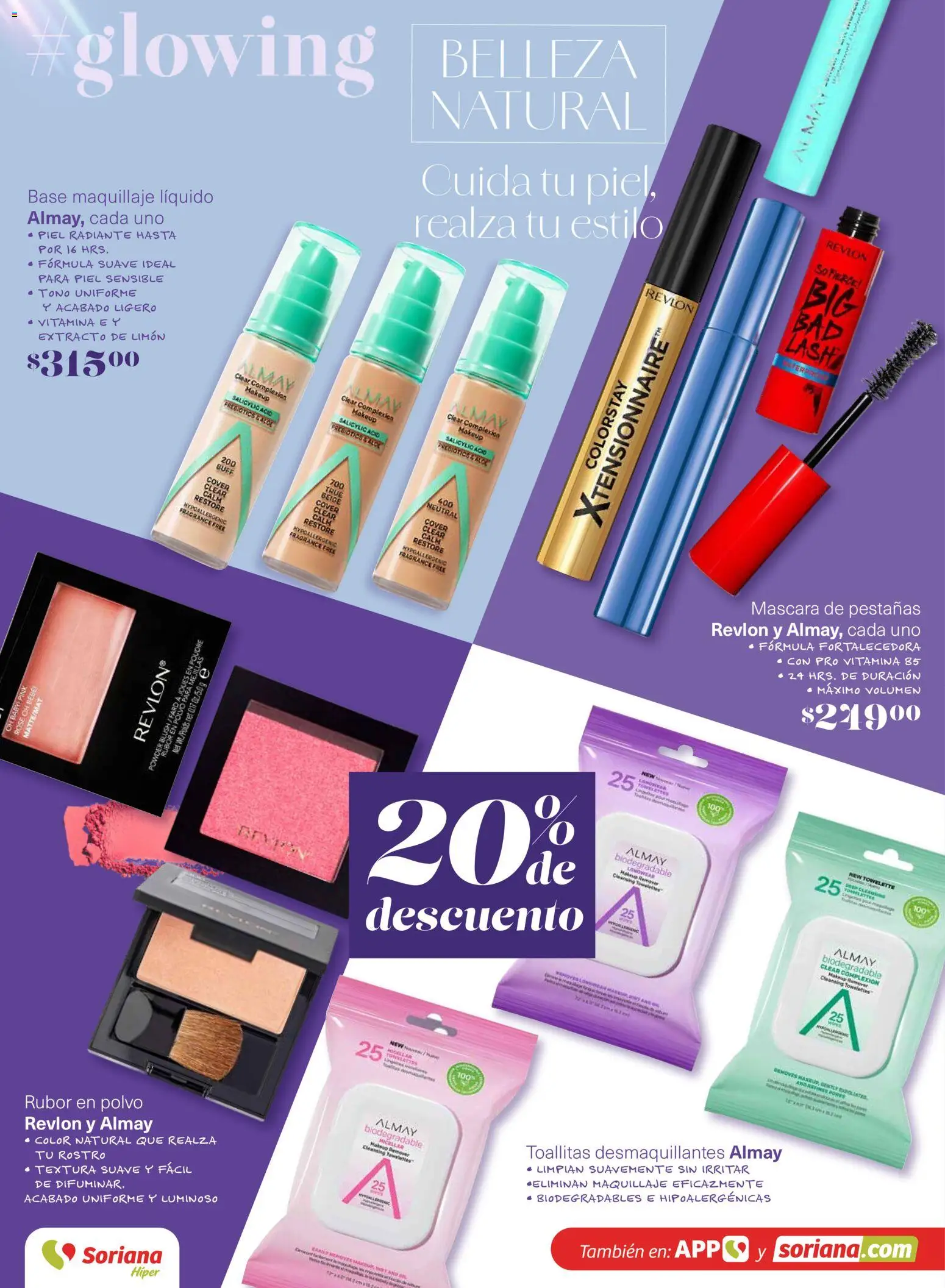 Nuevas ofertas de Soriana válidas en toda la República Mexicana desde el 12.03.2026. ¡Encuentra las mejores ofertas en Soriana Glowing Descubre tu belleza Híper Nacional! | Página: 4 | Productos: Toallitas desmaquillantes, Limón, Radiante, Maquillaje
