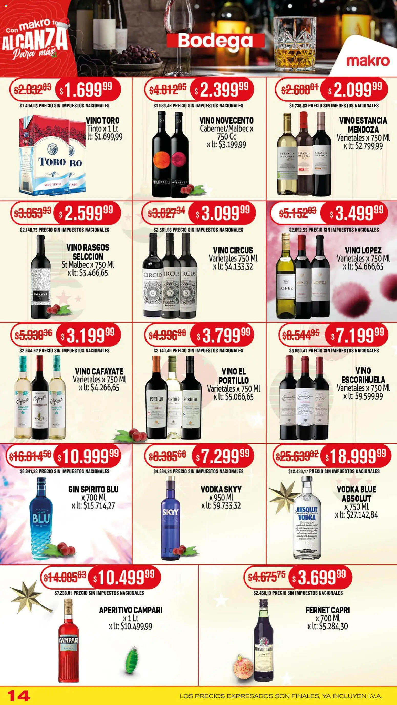 Makro ofertas │ válido desde el 11.12.2025 | Página: 14 | Productos: Vodka, Gin, Fernet, Vino