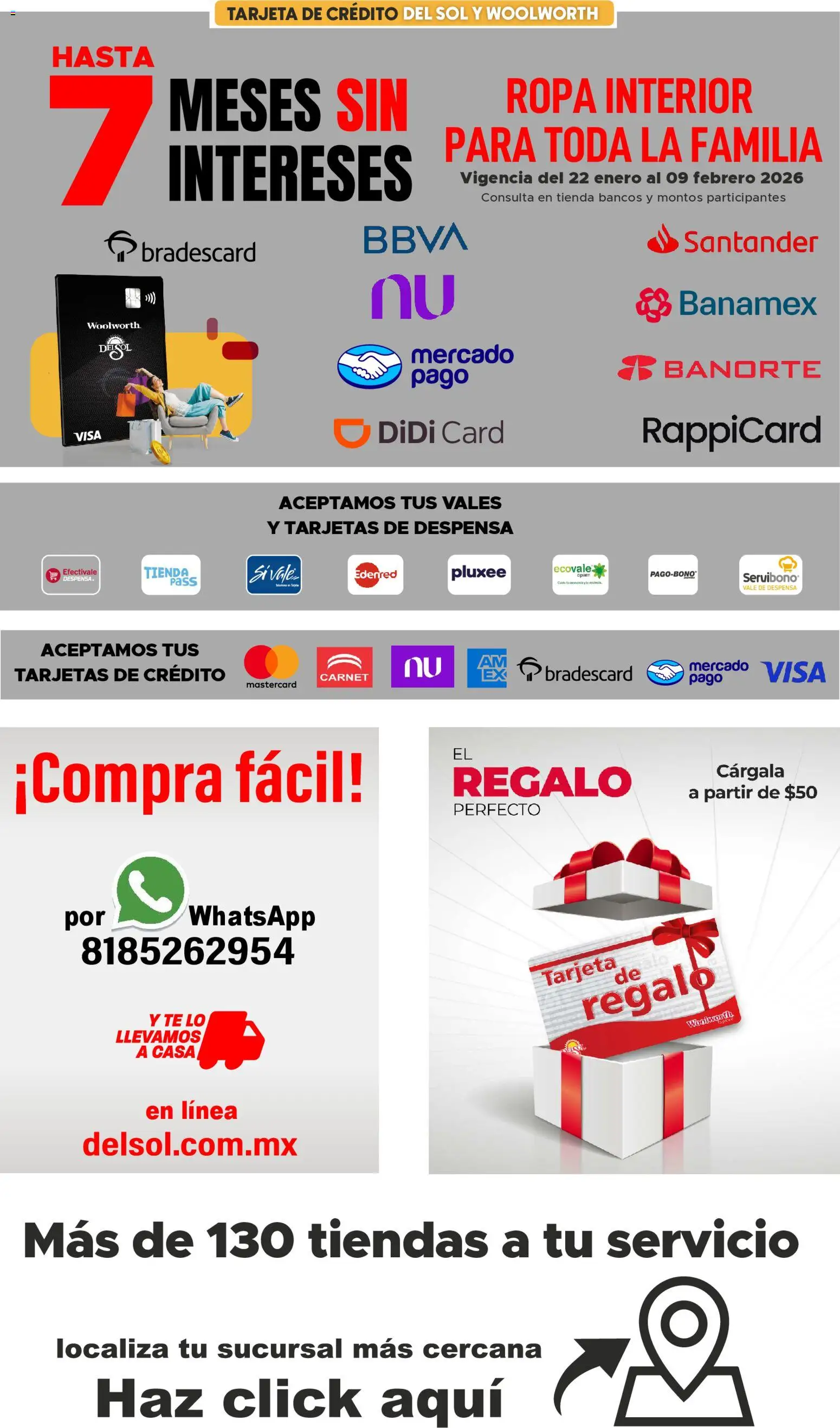Nuevas ofertas de Del Sol y Woolworth válidas en toda la República Mexicana desde el 29.01.2026. ¡Encuentra las mejores ofertas en Del Sol y Woolworth catálogo Interiores! | Página: 9 | Productos: Ropa, Ropa interior, Despensa, Té