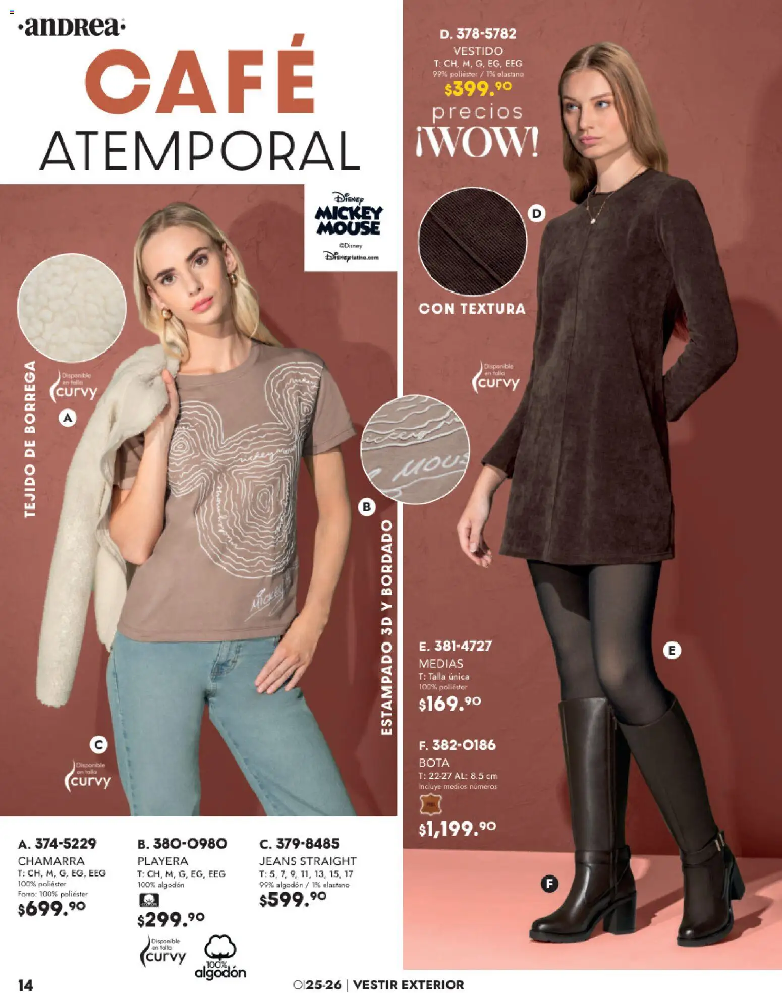 Nuevas ofertas de Andrea válidas en toda la República Mexicana desde el 26.11.2025. ¡Encuentra las mejores ofertas en Andrea catálogo Vestir! | Página: 14 | Productos: Chamarra, Café, Mouse, Playera