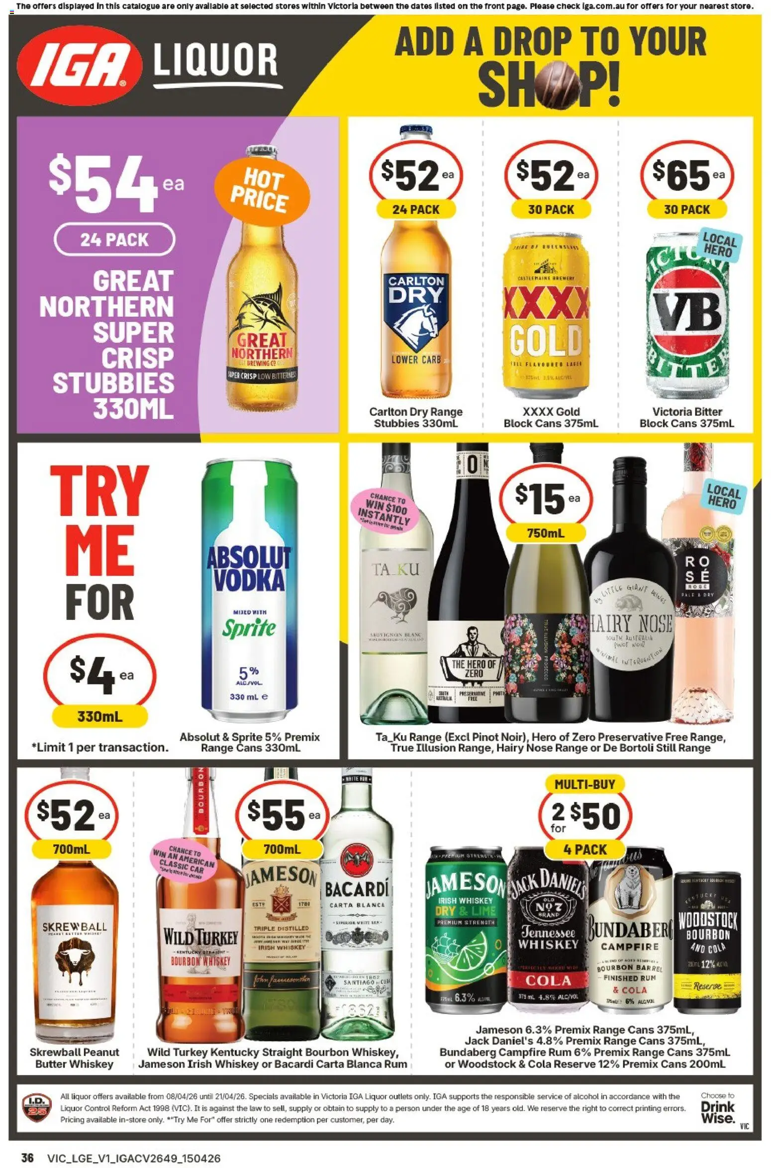IGA catalogue - valid from 15.04.2026 | Page: 5 | Products: Bourbon, Vodka, Whiskey, Rum