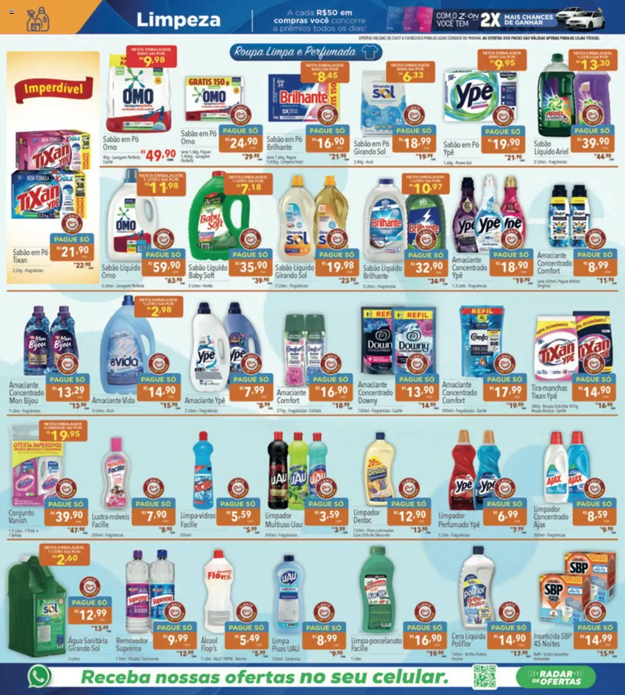 Supermercados Condor Folheto - válido de 25.07.2025 | Página: 20 | Produtos: Limpa vidros, Cera, Amaciante, Água sanitária