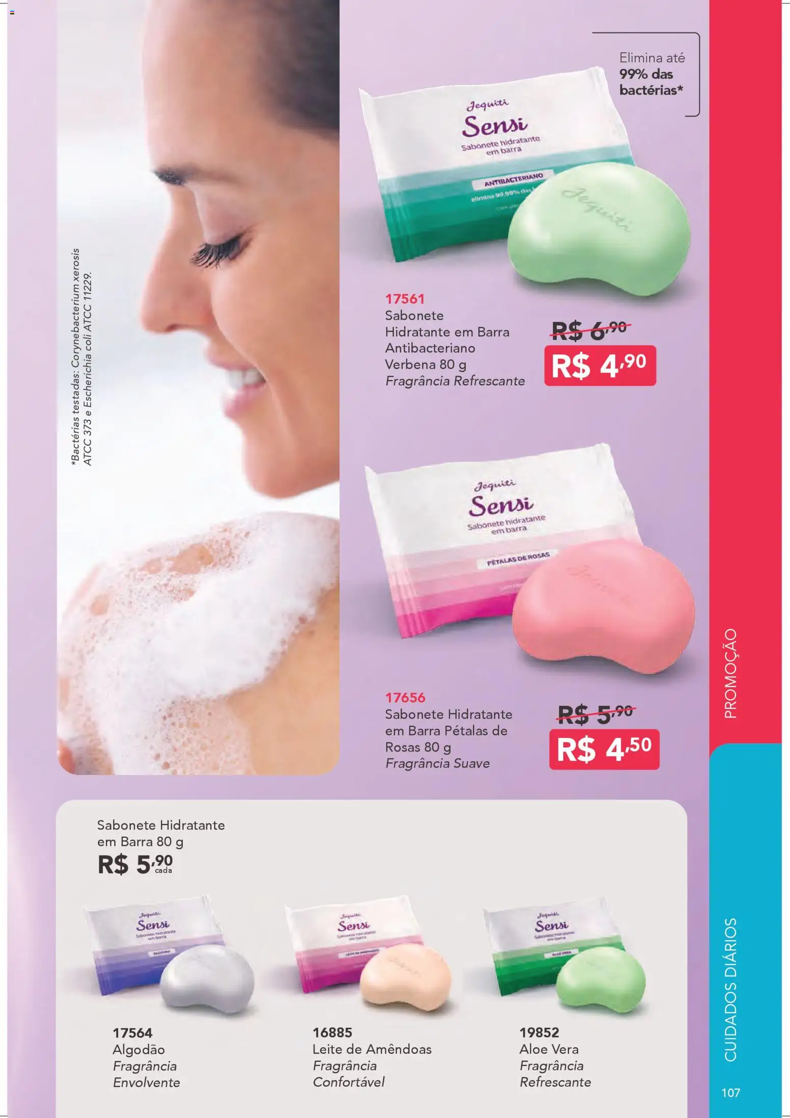 Jequiti Folheto - válido de 28.03.2026 | Página: 107 | Produtos: Fragrância, Sabonete, Algodão, Amêndoas