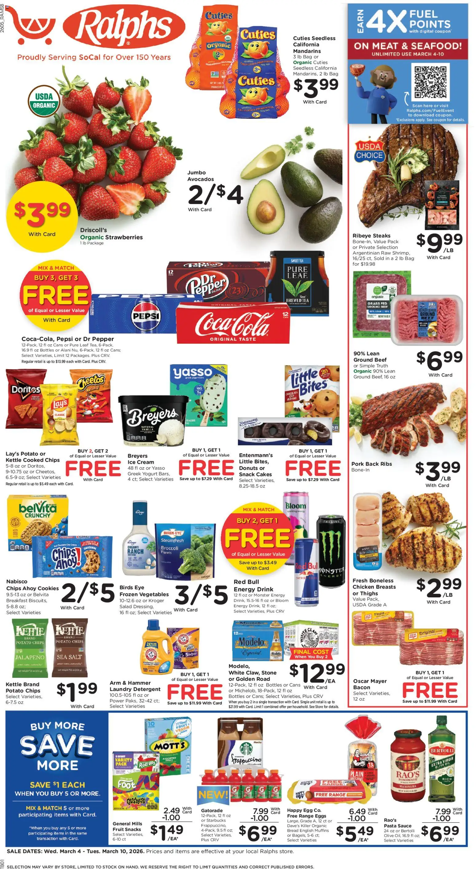 Ralphs Weekly Ad - valid from 04.03.2026 | Page: 1 | Products: Tea, Beef, Pasta, Bag