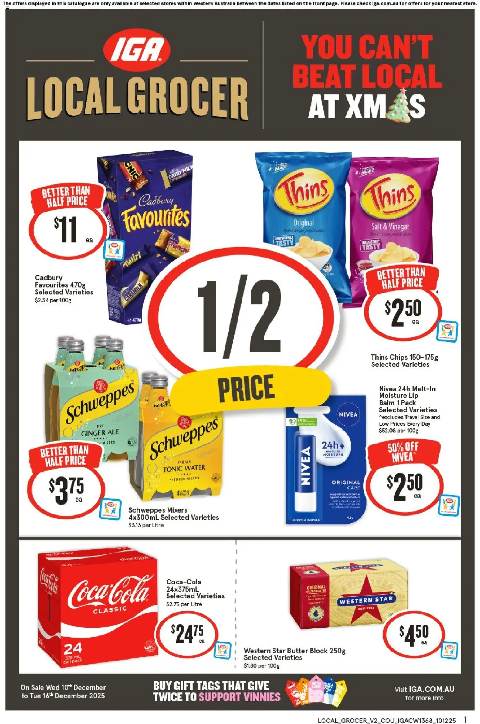 IGA catalogue - valid from 10.12.2025 | Page: 1 | Products: Butter, Chips, Water, Salt