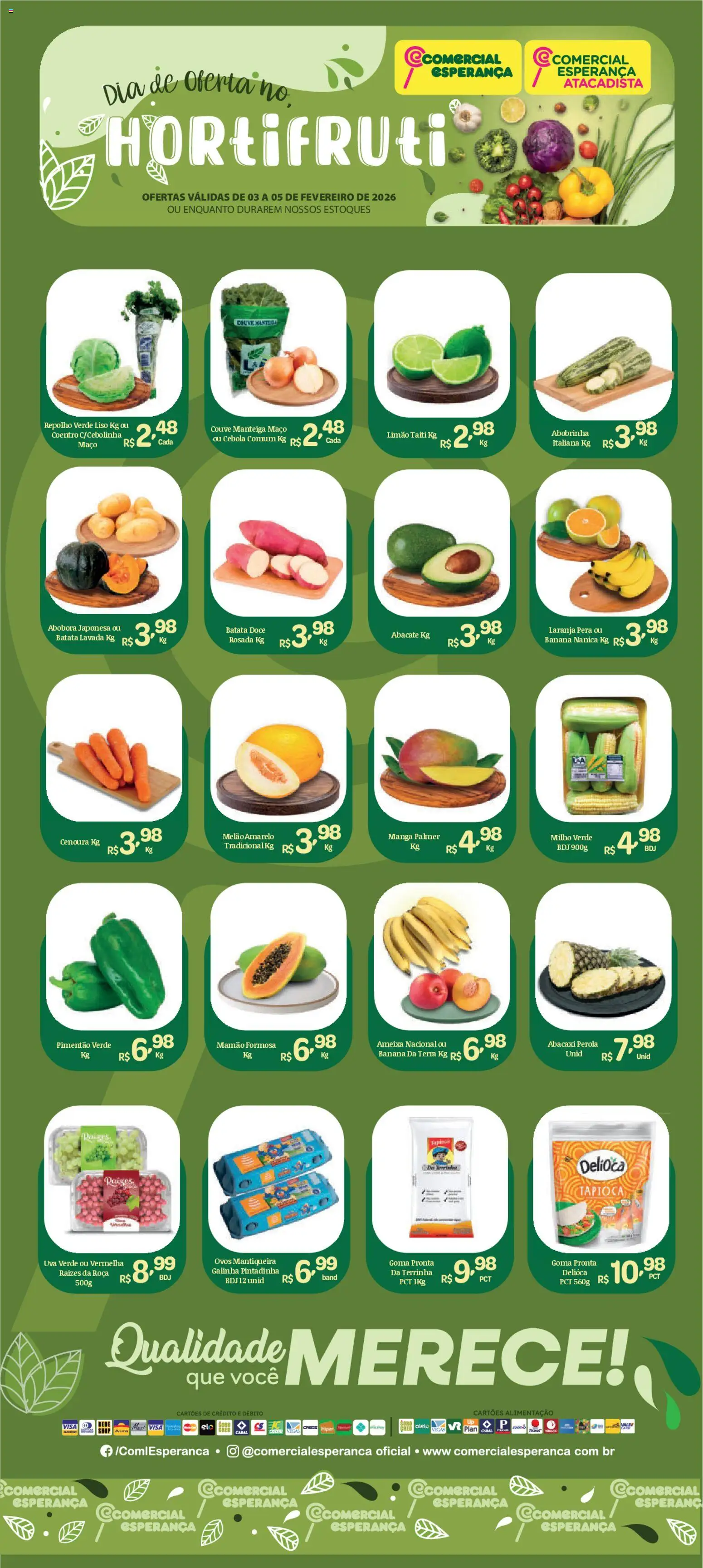 Comercial Esperança Folheto - válido de 03.02.2026 | Página: 1 | Produtos: Melão, Pimentão, Tapioca, Ovos