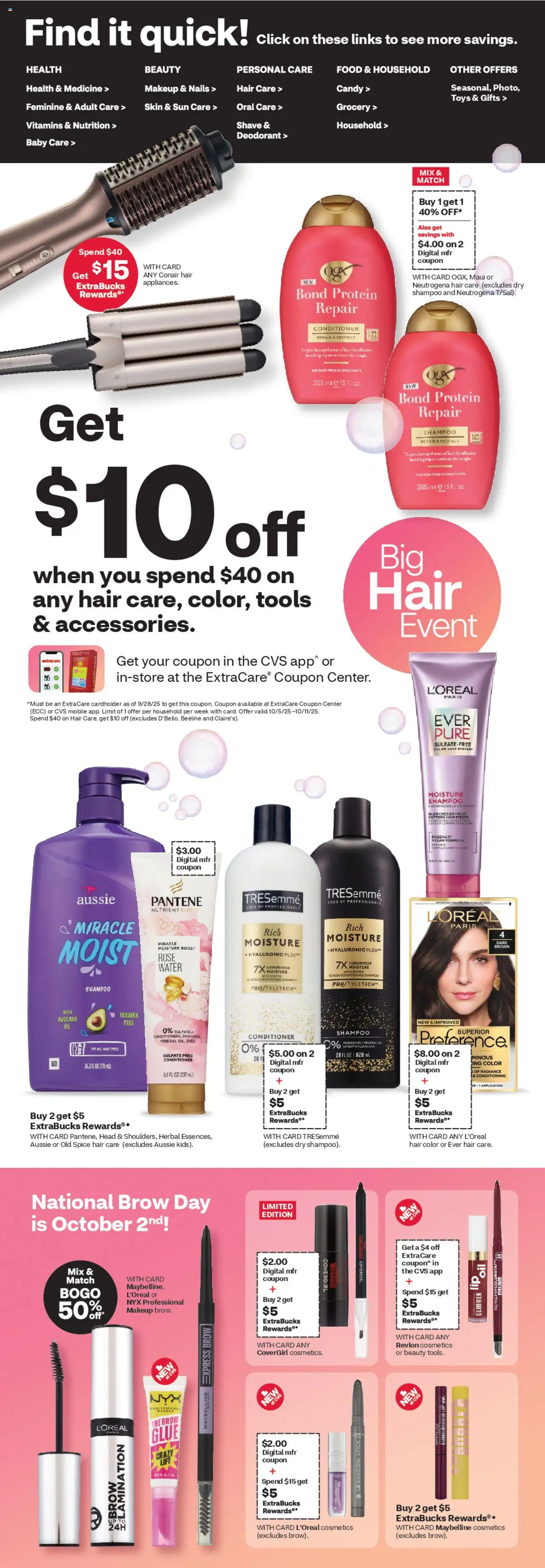 CVS Pharmacy Weekly Ad - KS - valid from 05.10.2025 | Page: 2 | Products: Shampoo, Hair color, Deodorant, Water