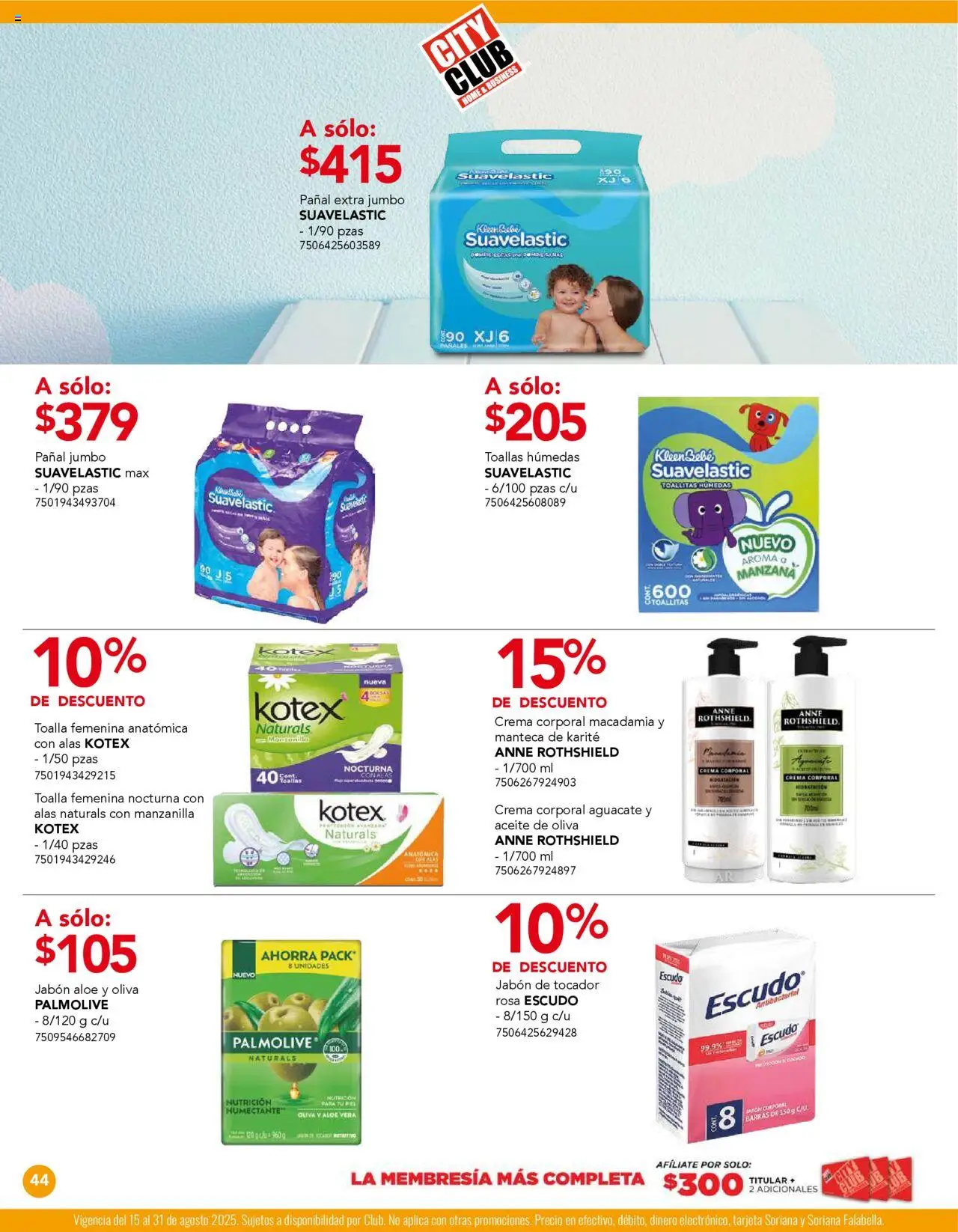 Nuevas ofertas de City Club válidas en toda la República Mexicana desde el 01.08.2025. ¡Encuentra las mejores ofertas en City Club - Catálogo! | Página: 44 | Productos: Crema, Aceite de oliva, Toallitas húmedas, Aguacate