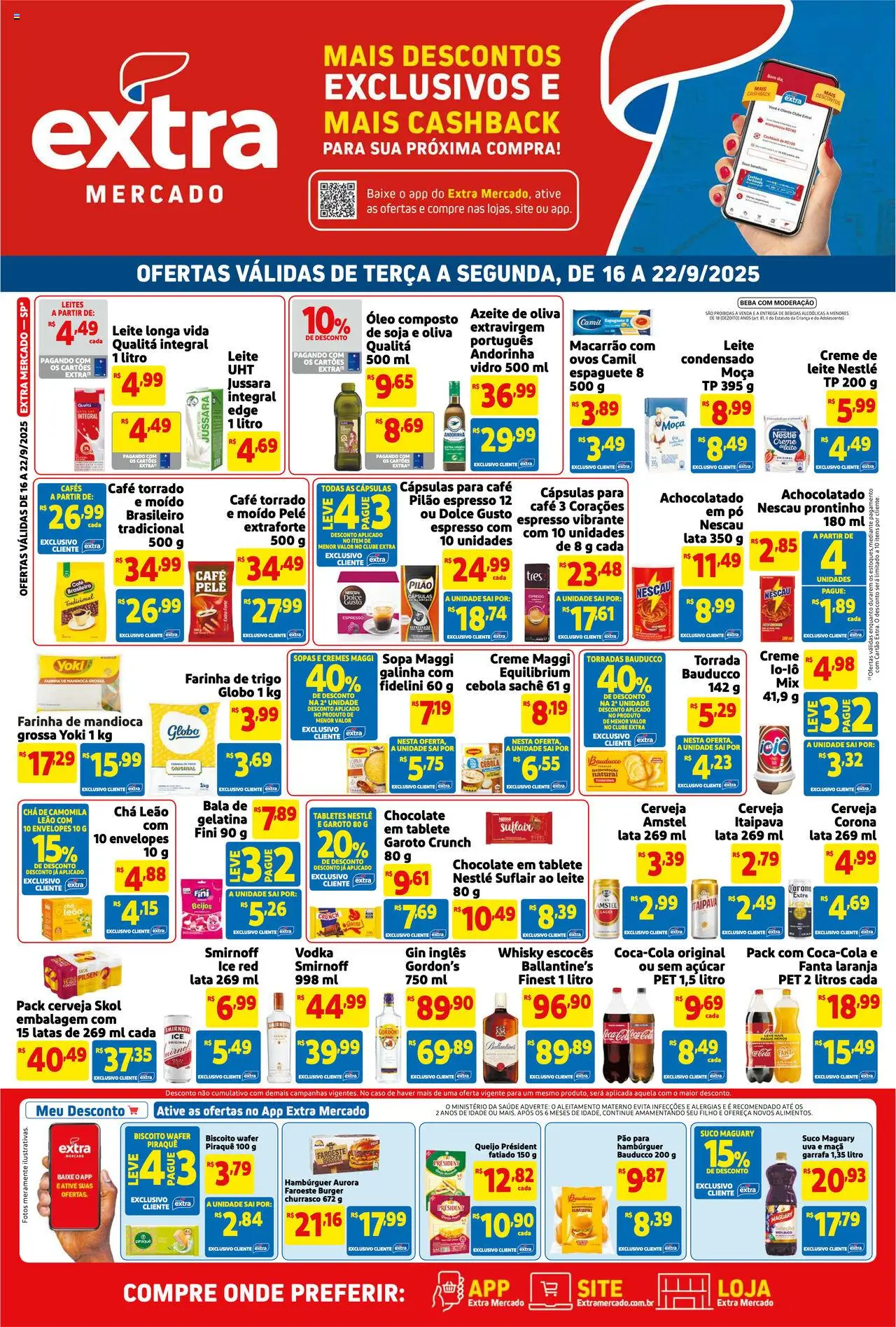 Extra Folheto - válido de 16.09.2025 | Página: 1 | Produtos: Leite, Queijo, Pão, Macarrão