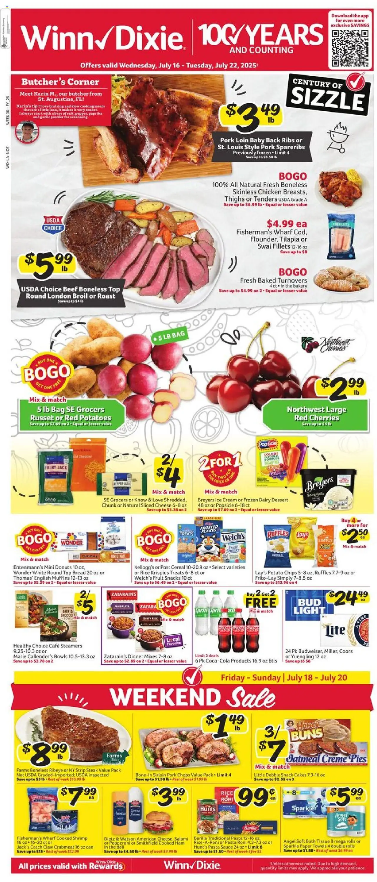 Winn Dixie Weekly Circular - LA - valid from 16.07.2025 | Page: 1 | Products: Powder, Bread, Pork, Potatoes