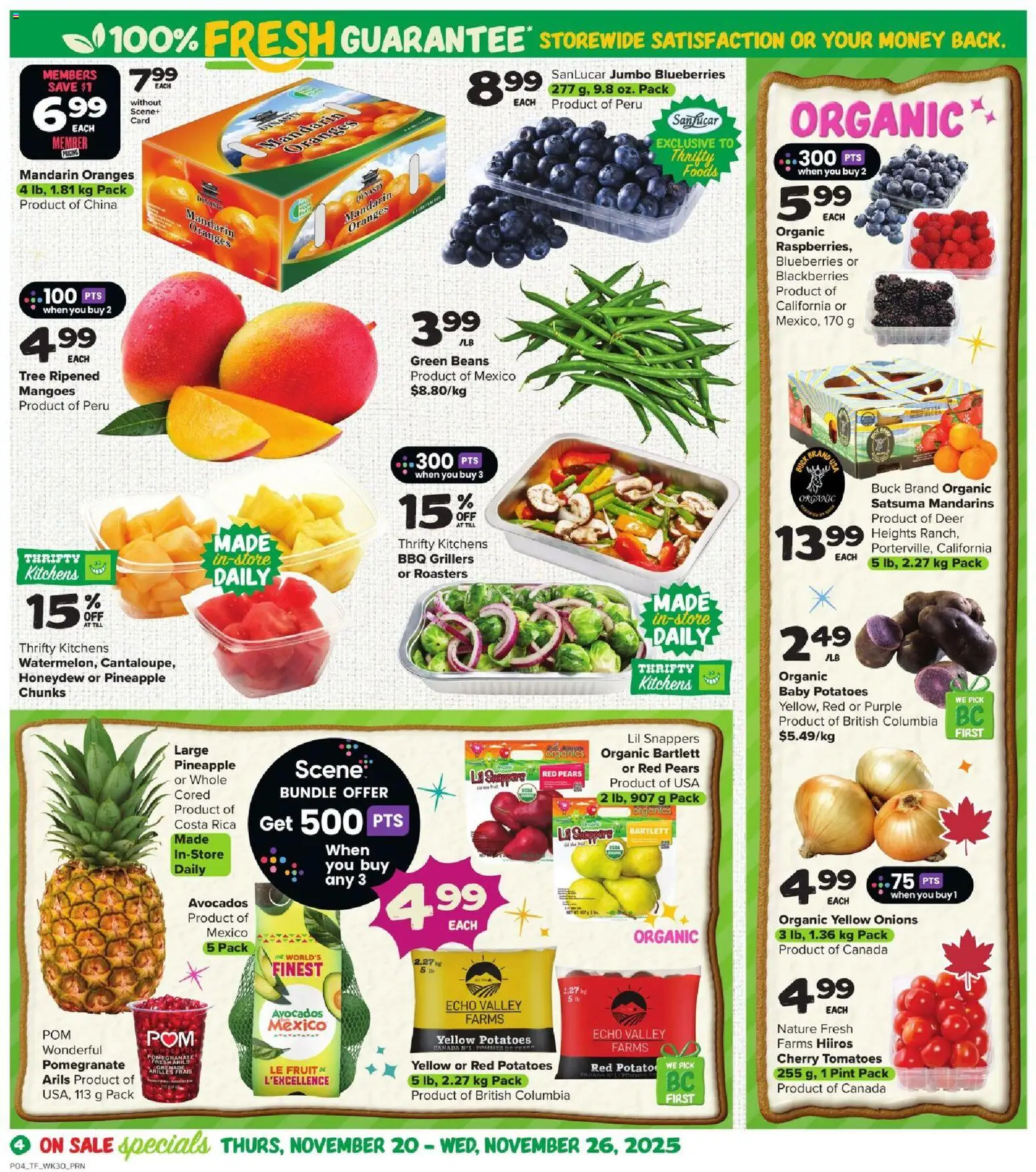 Thrifty Foods flyer valid from 20.11.2025 | Page: 5 | Products: Pineapple, Potatoes, Oranges, Tomatoes