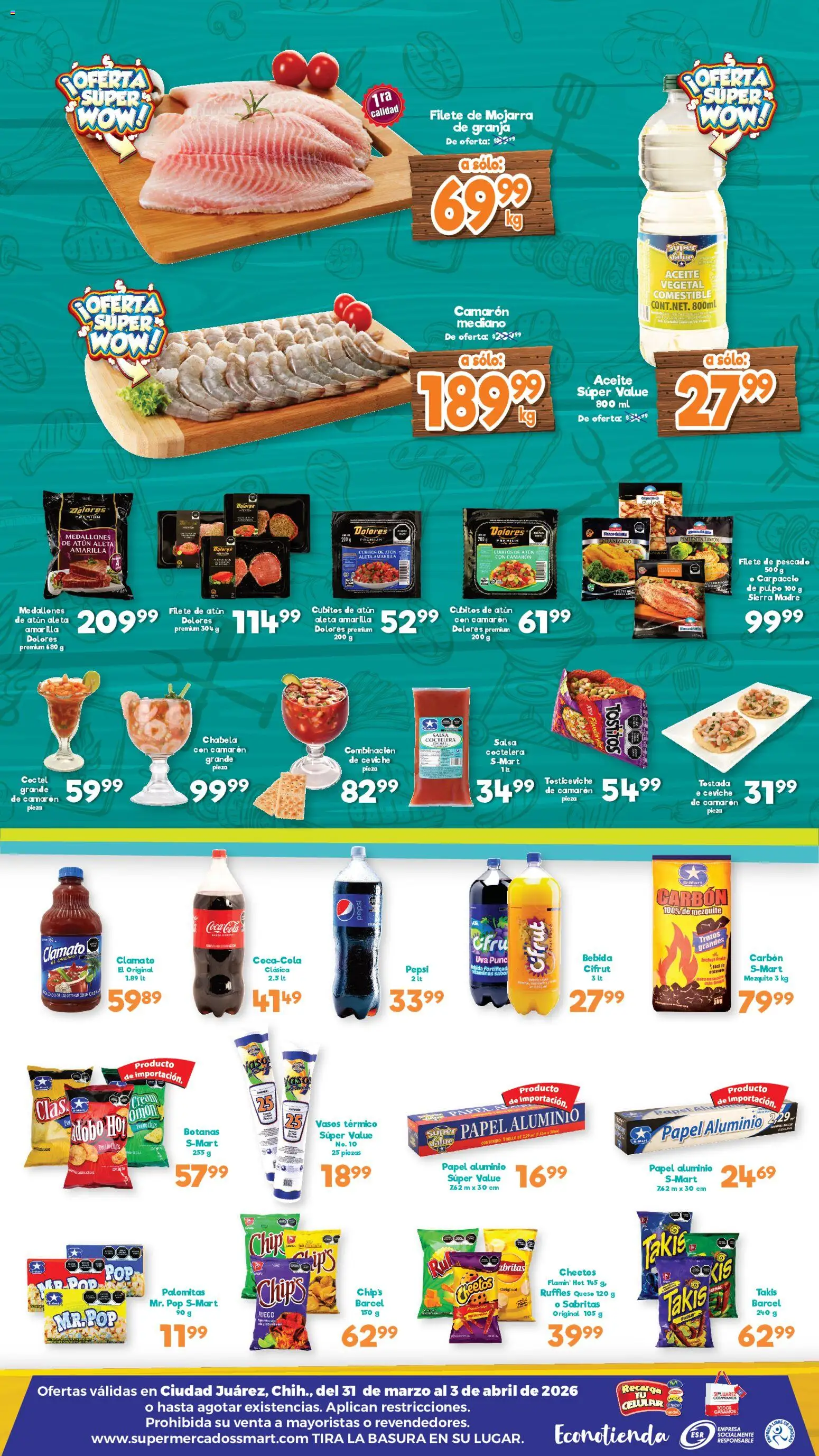 Nuevas ofertas de S-Mart válidas en toda la República Mexicana desde el 31.03.2026. ¡Encuentra las mejores ofertas en S-Mart folleto Ofertas de feria Juárez! | Página: 2 | Productos: Aceite, Uva, Juego, Vasos