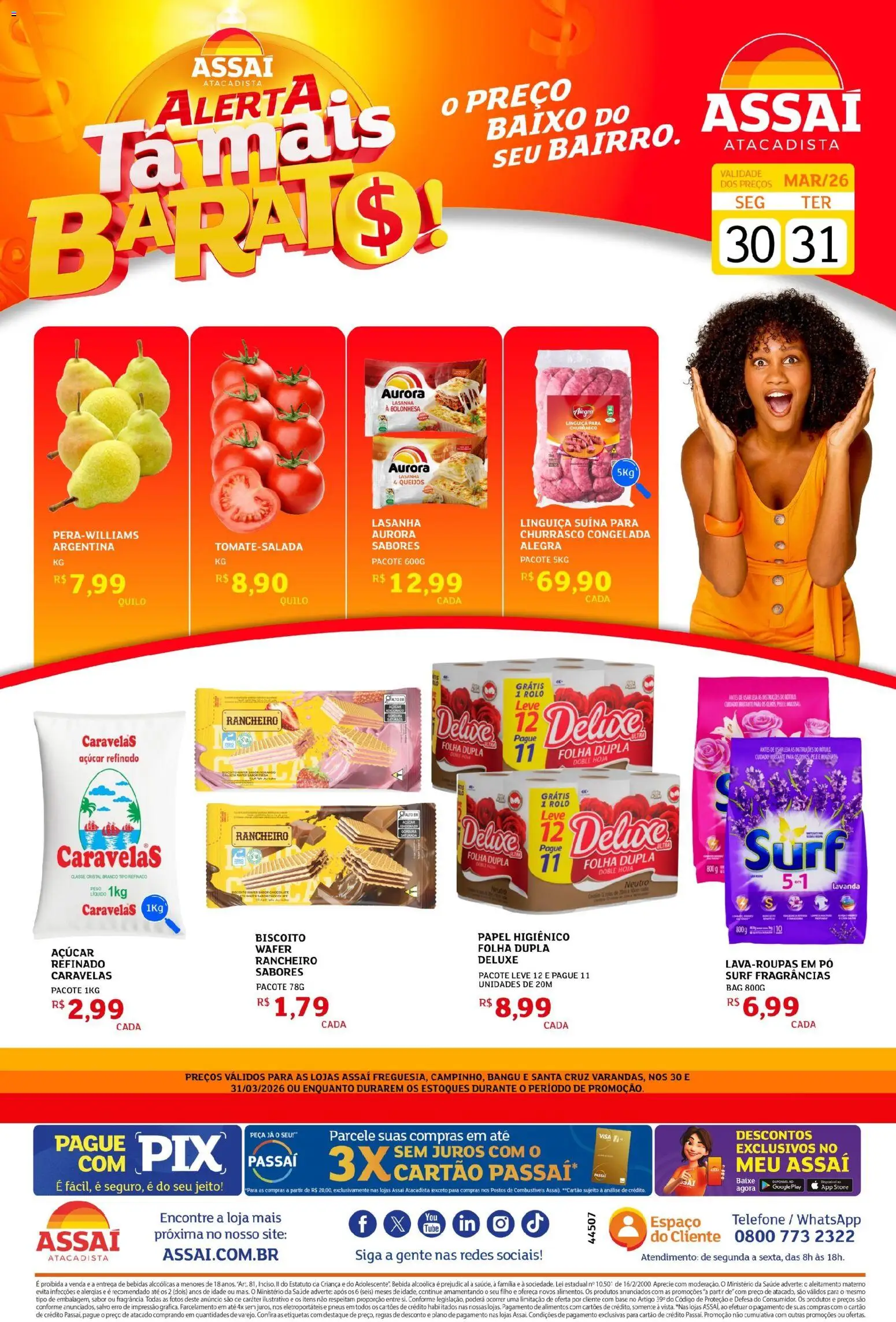 Assaí Atacadista Folheto - válido de 30.03.2026 | Página: 1 | Produtos: Linguiça, Pneus, Baixo, Telefone