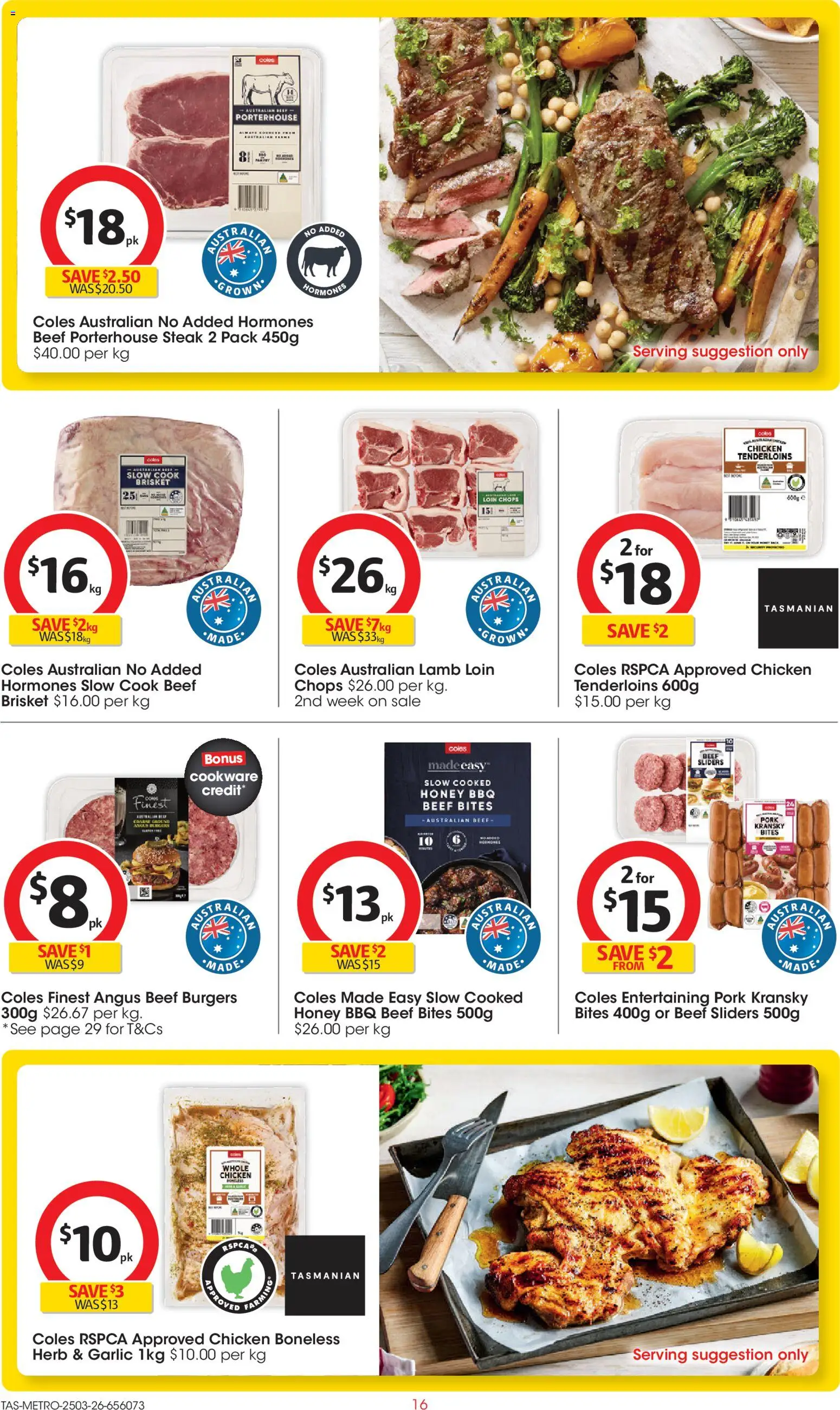 Coles catalogue - valid from 25.03.2026 | Page: 16 | Products: Pork, Lamb, Beef, Steak