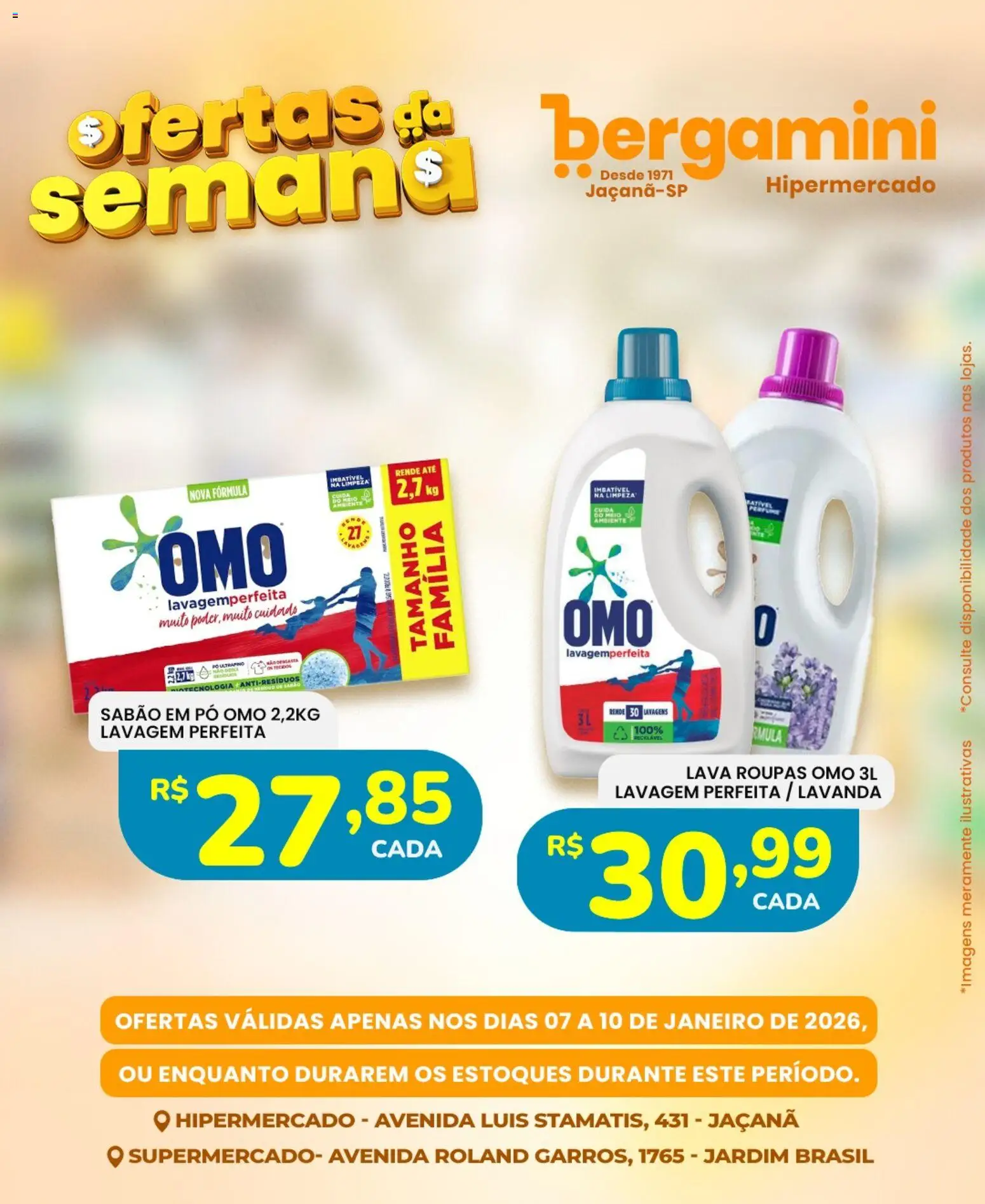Supermercado Bergamini Folheto - válido de 07.01.2026 | Página: 9 | Produtos: Pó, Sabão, Sabão em pó, Sabão em pó omo