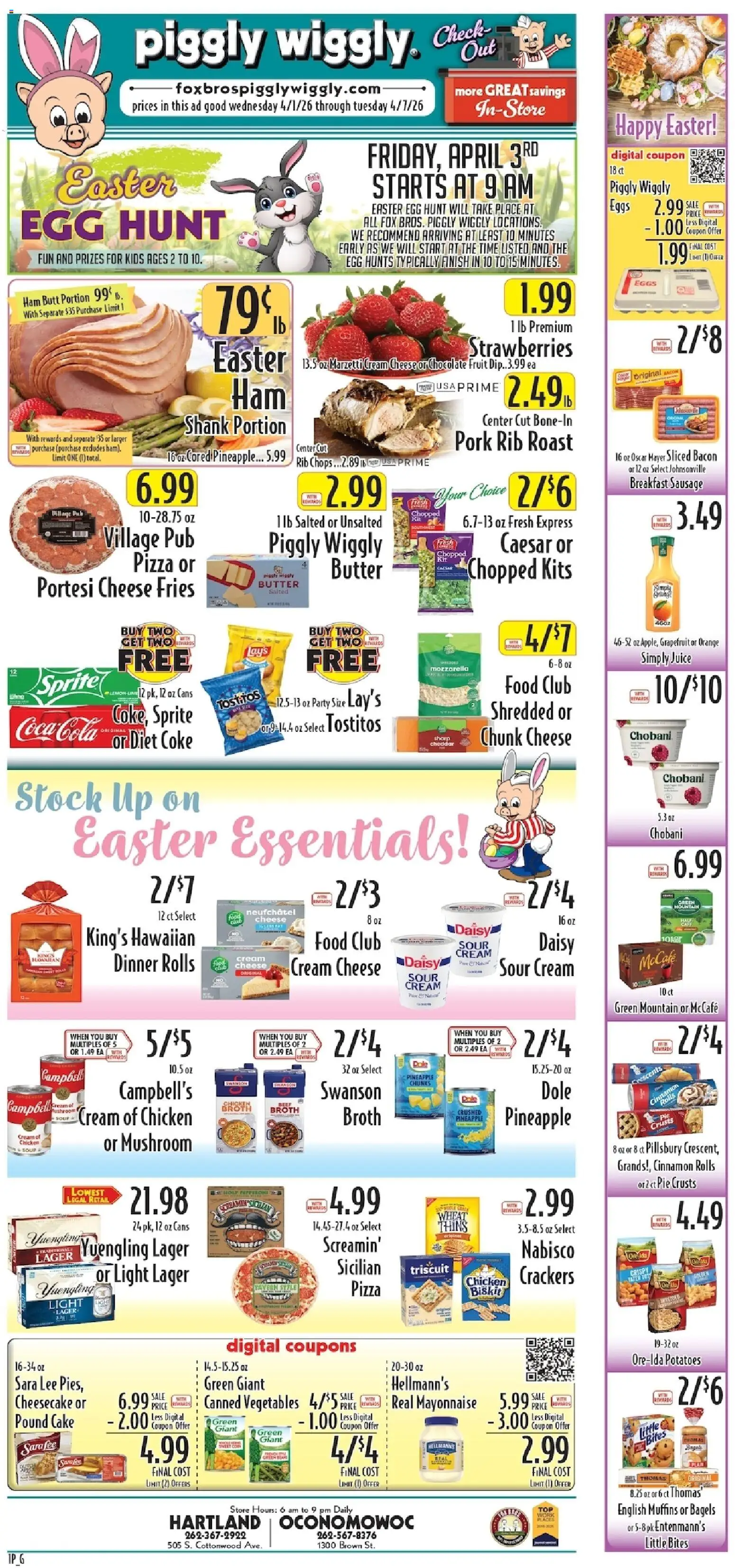 Piggly Wiggly Weekly Ad - valid from 01.04.2026 | Page: 1 | Products: Corn, Sour cream, Potatoes, Mayonnaise