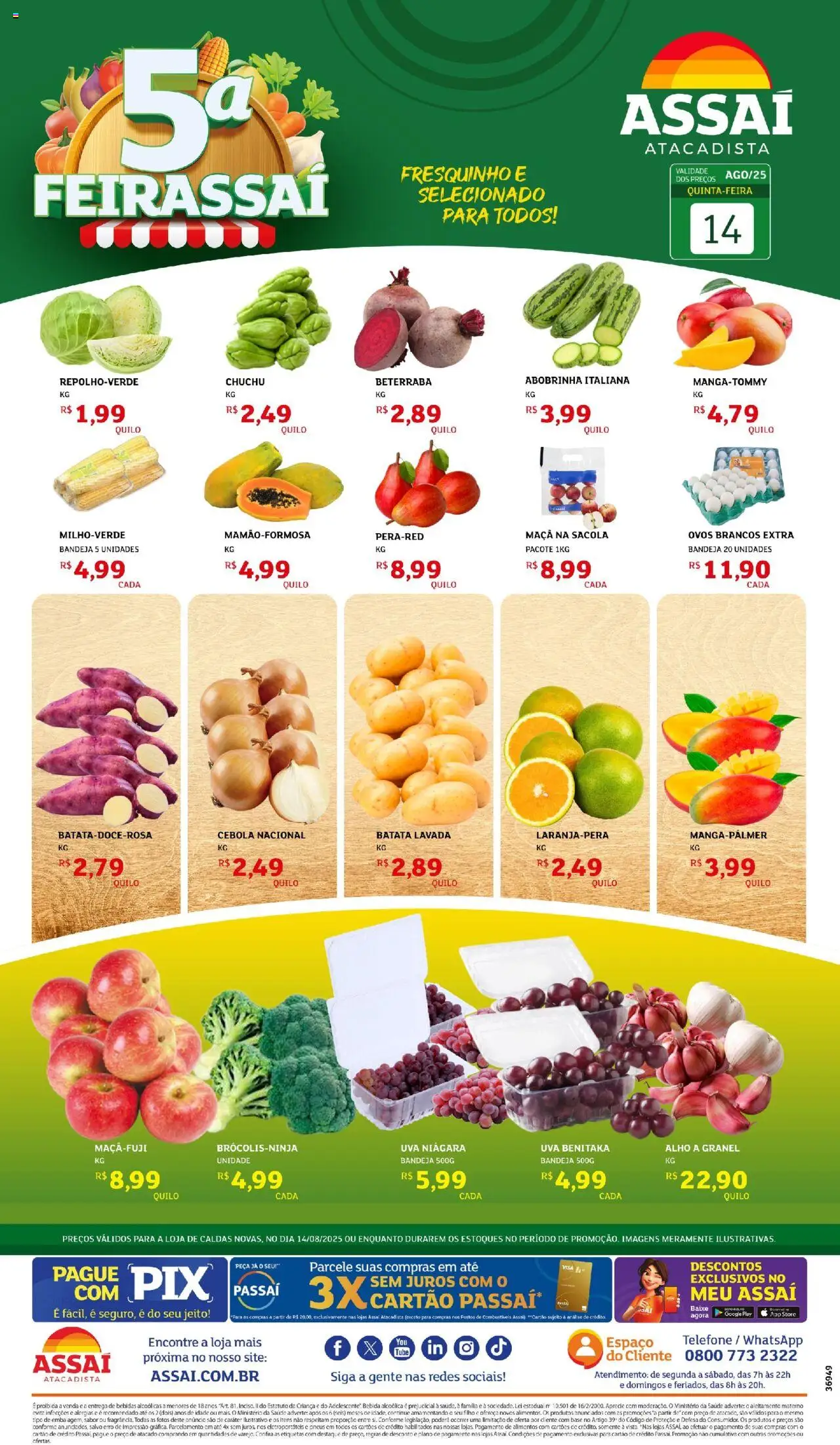 Assaí Atacadista Folheto - válido de 14.08.2025 | Página: 1 | Produtos: Pneus, Bandeja, Batata, Telefone