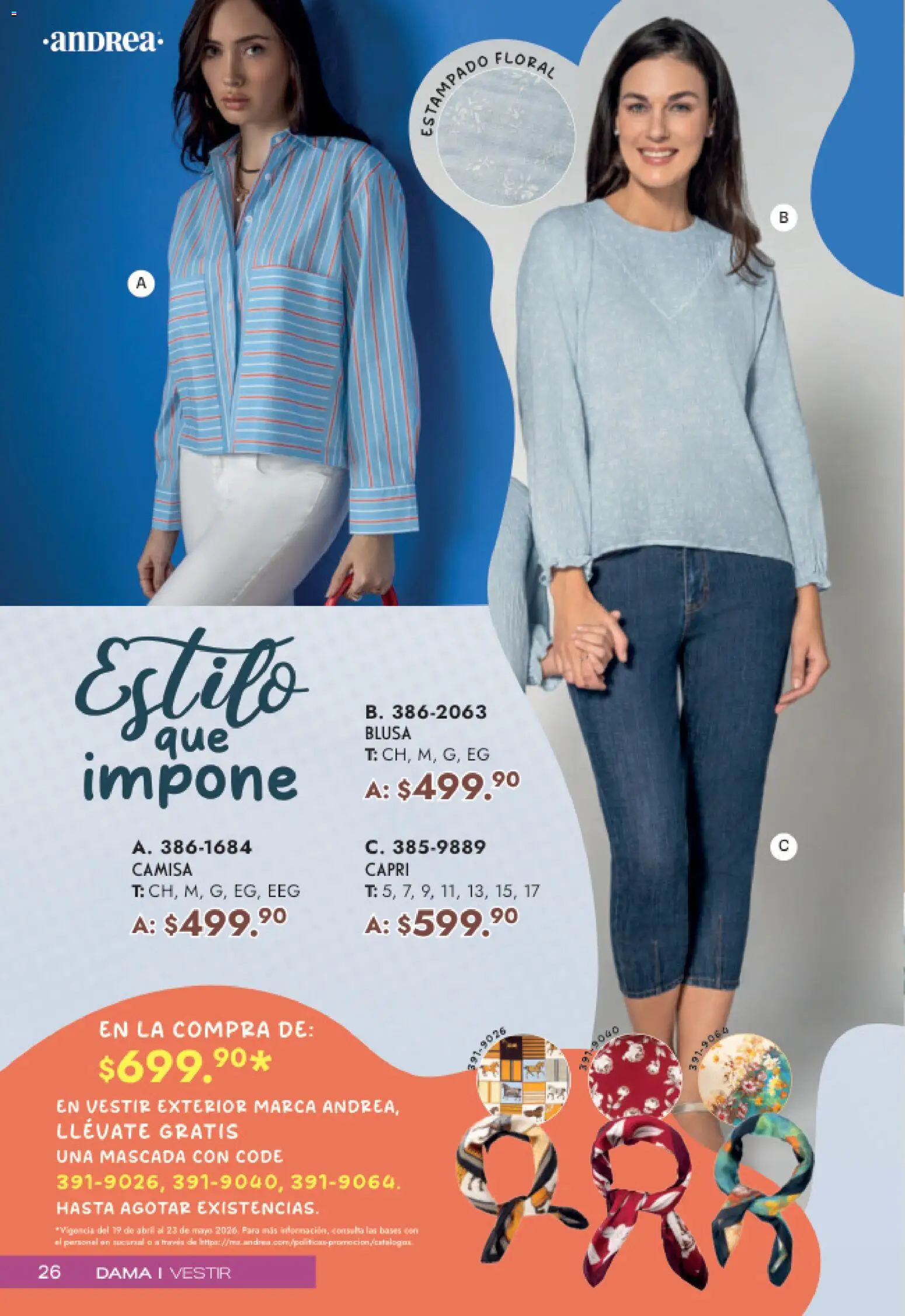 Nuevas ofertas de Andrea válidas en toda la República Mexicana desde el 19.04.2026. ¡Encuentra las mejores ofertas en Andrea catálogo Mamá y Peques! | Página: 26 | Productos: Blusa, Camisa