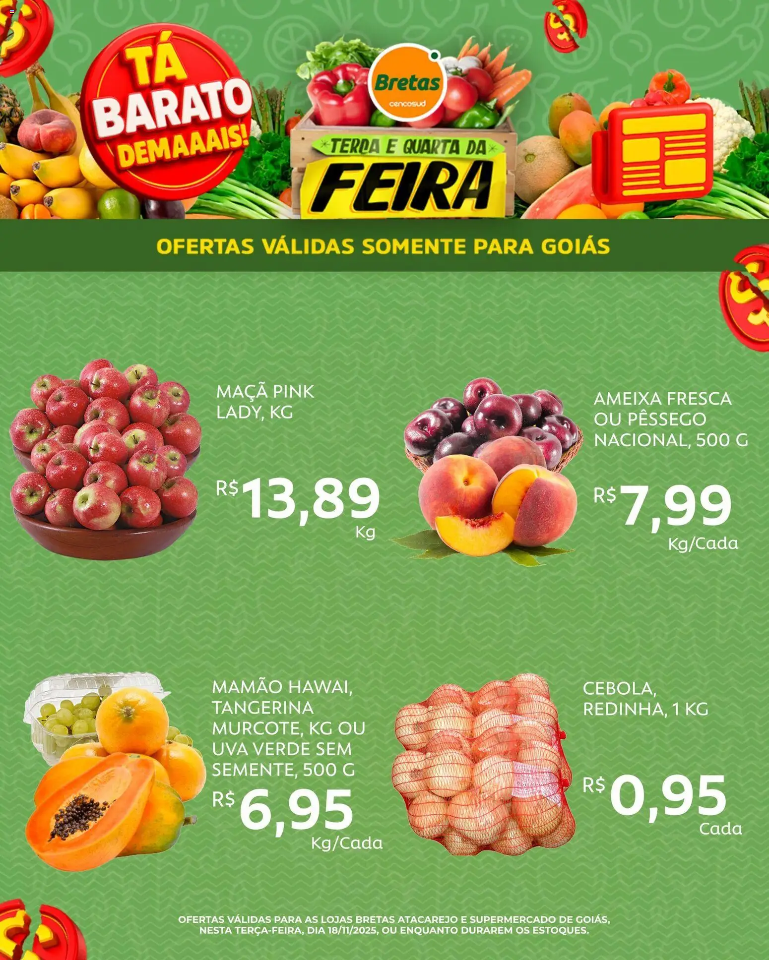 Bretas Folheto - válido de 18.11.2025 | Página: 9 | Produtos: Pêssego, Mamão, Ameixa