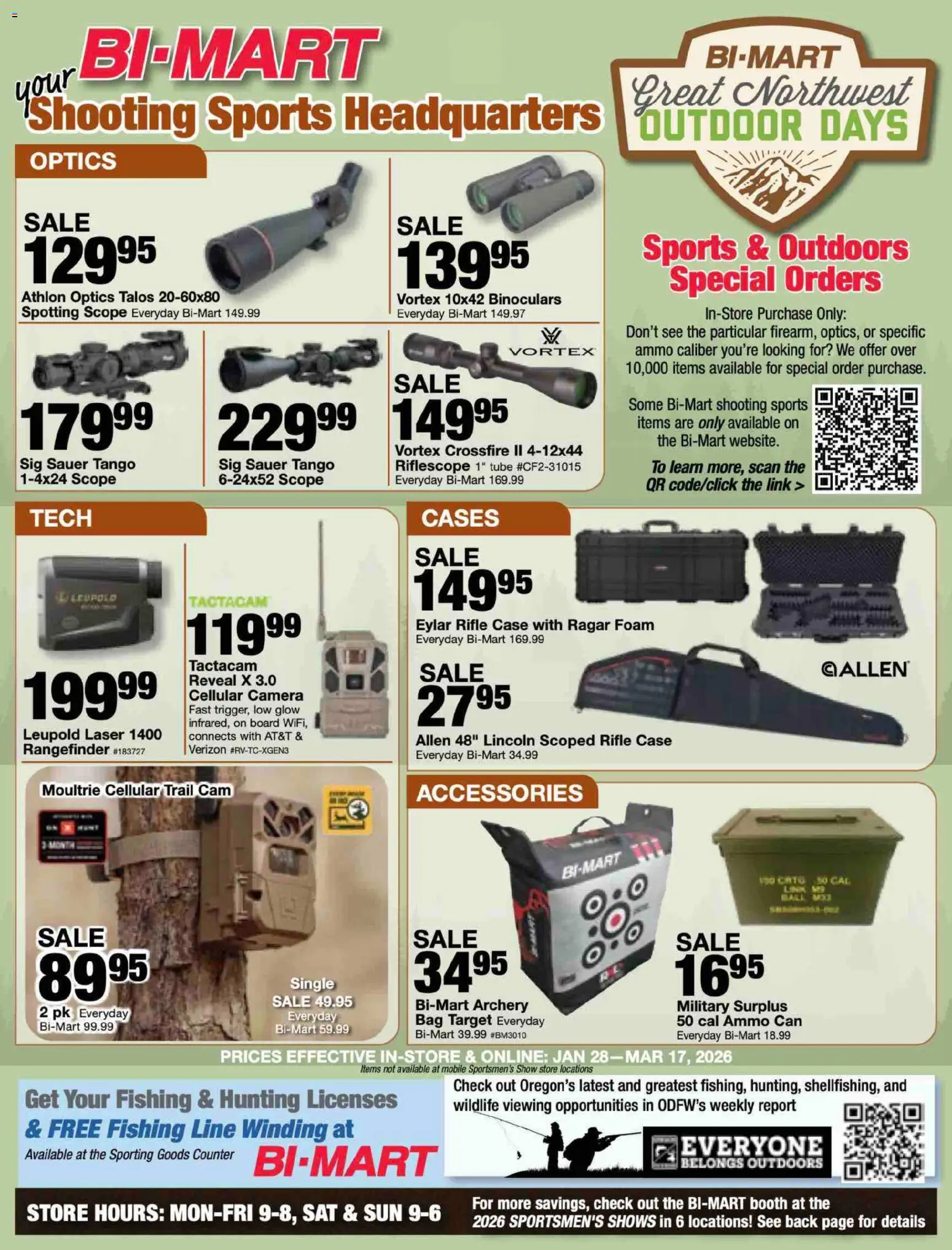 Bi-Mart Great Nortwest Outdoor Days - valid from 28.01.2026 | Page: 1 | Products: Rangefinder, Case, Bag, Ammo