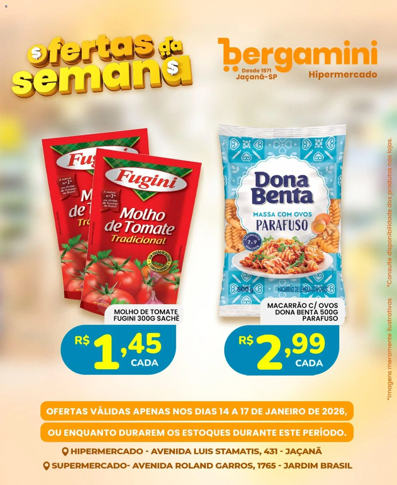Supermercado Bergamini Folheto - válido de 14.01.2026 | Página: 10 | Produtos: Molho de tomate, Ovos, Tomates, Massa