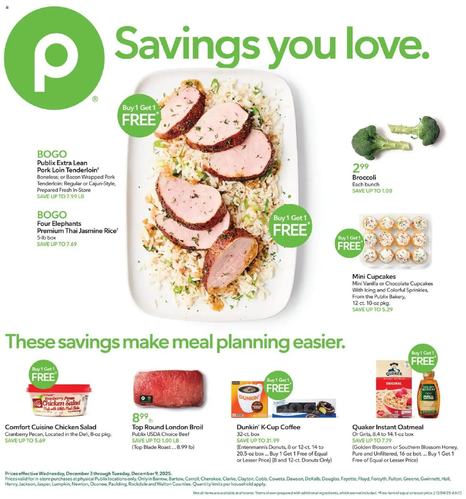 Publix Weekly Ad - valid from 03.12.2025 | Page: 1 | Products: Broccoli, Chocolate, Pork, Beef