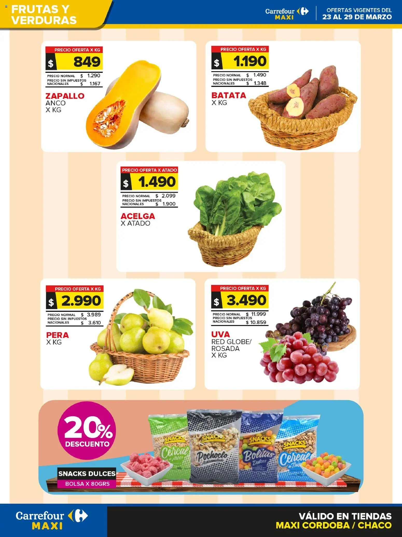 Carrefour - Frutas y Verduras B │ válido desde el 23.03.2026 | Página: 1 | Productos: Bolsa, Acelga, Batata, Pera