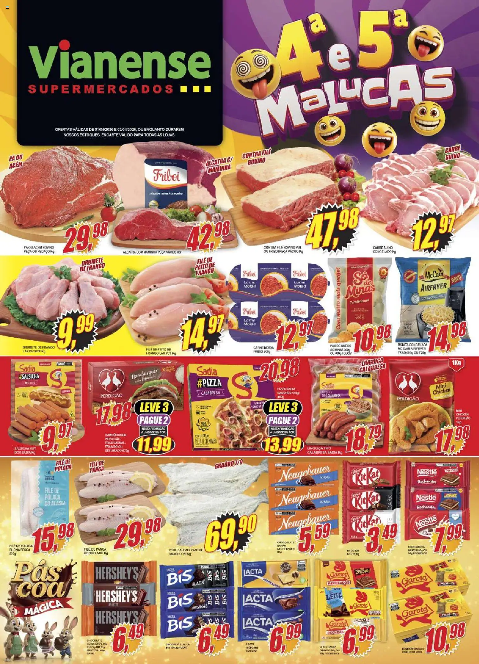 Vianense Folheto - válido de 01.04.2026 | Página: 1 | Produtos: Leite, Neugebauer, Pizza, Frango