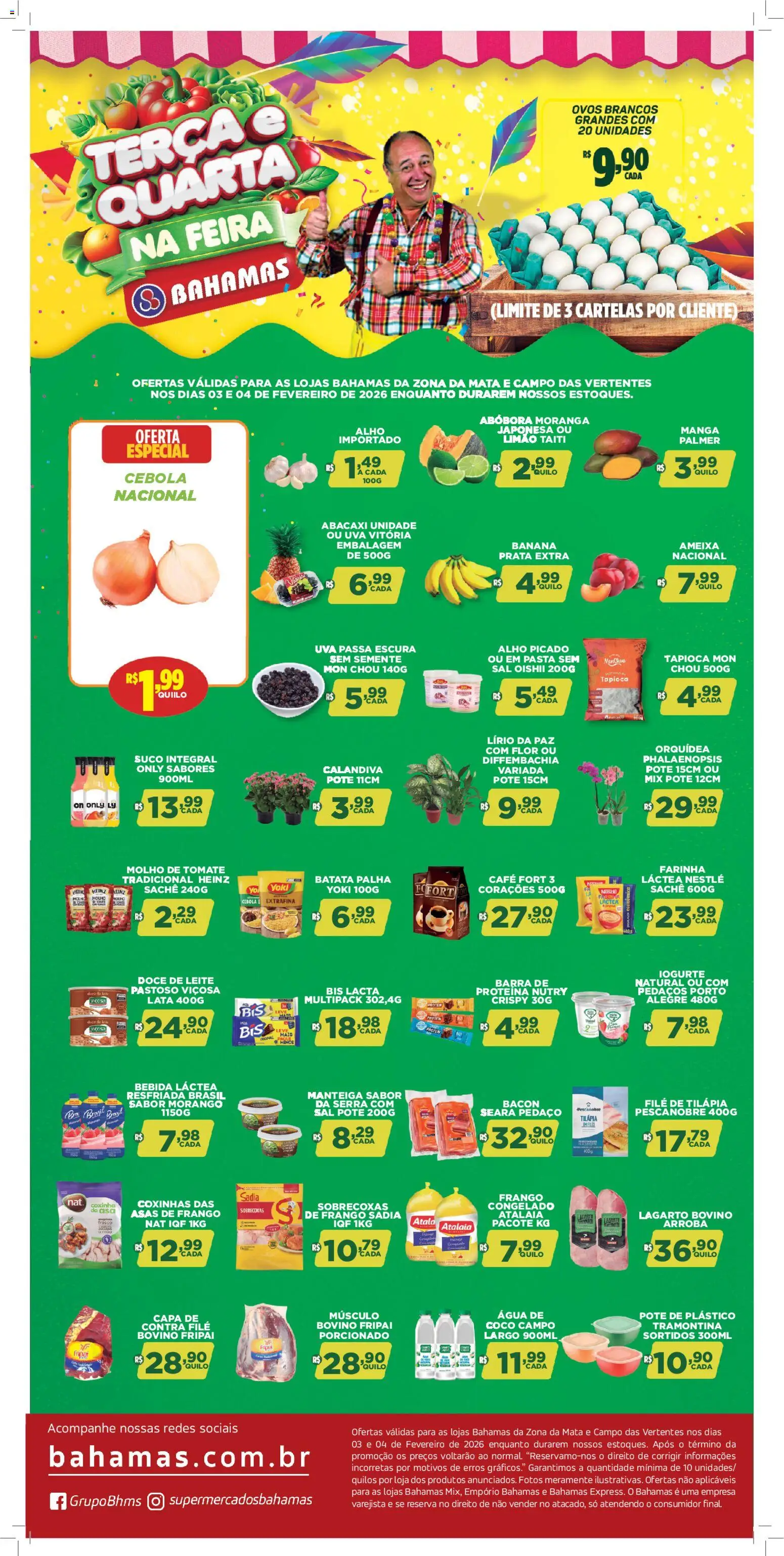 Bahamas Supermercados Folheto - válido de 03.02.2026 | Página: 1 | Produtos: Alho, Contra filé, Iogurte, Abacaxi