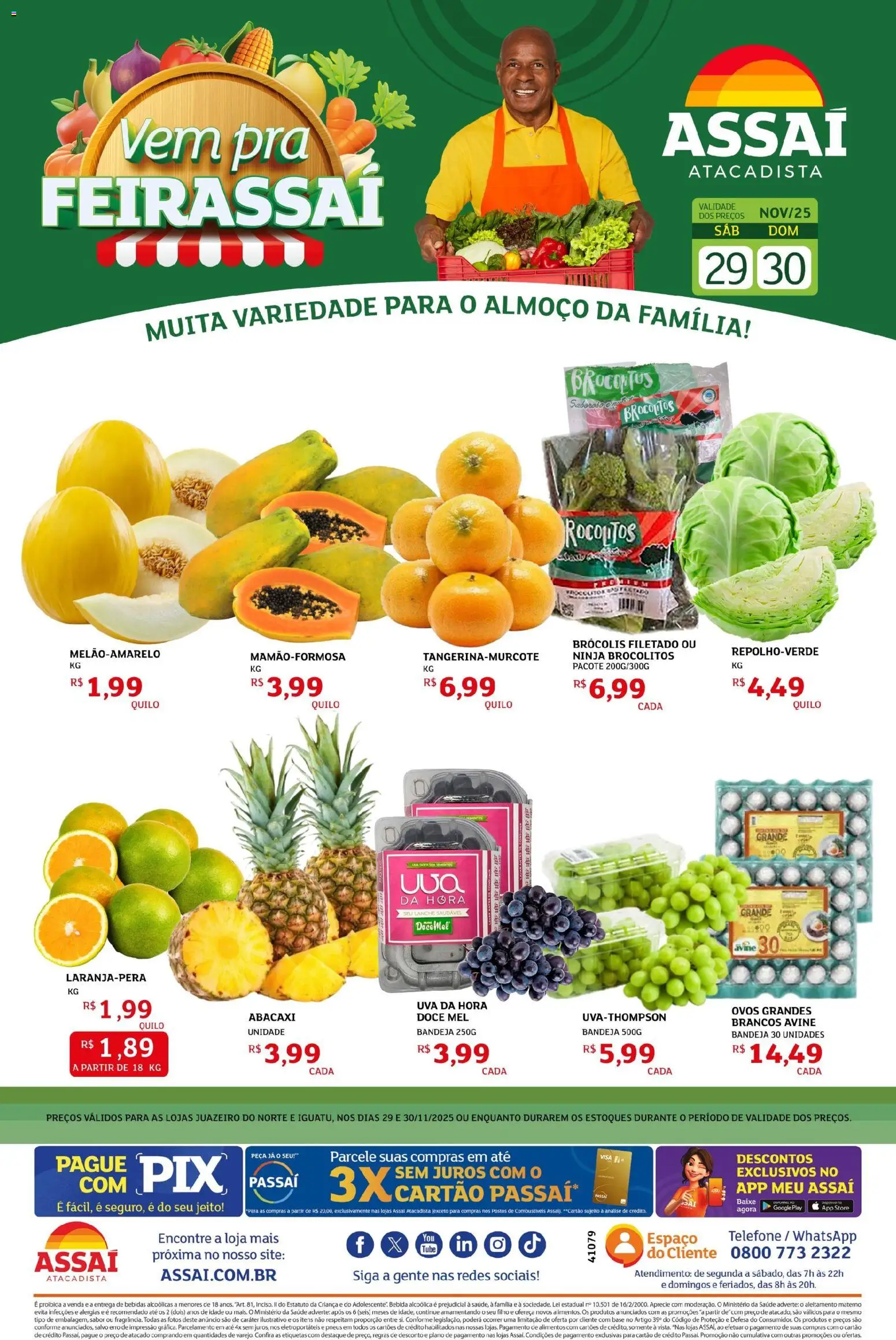 Assaí Atacadista Folheto - válido de 29.11.2025 | Página: 1 | Produtos: Pneus, Base, Mel, Telefone