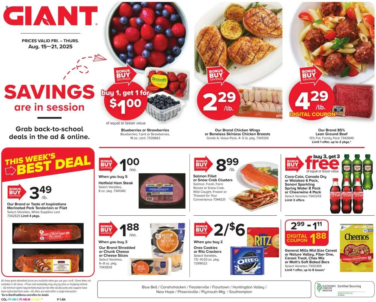 Giant Weekly Ad - valid from 15.08.2025 | Page: 1 | Products: Ham, Strawberries, Blueberries, Sheet
