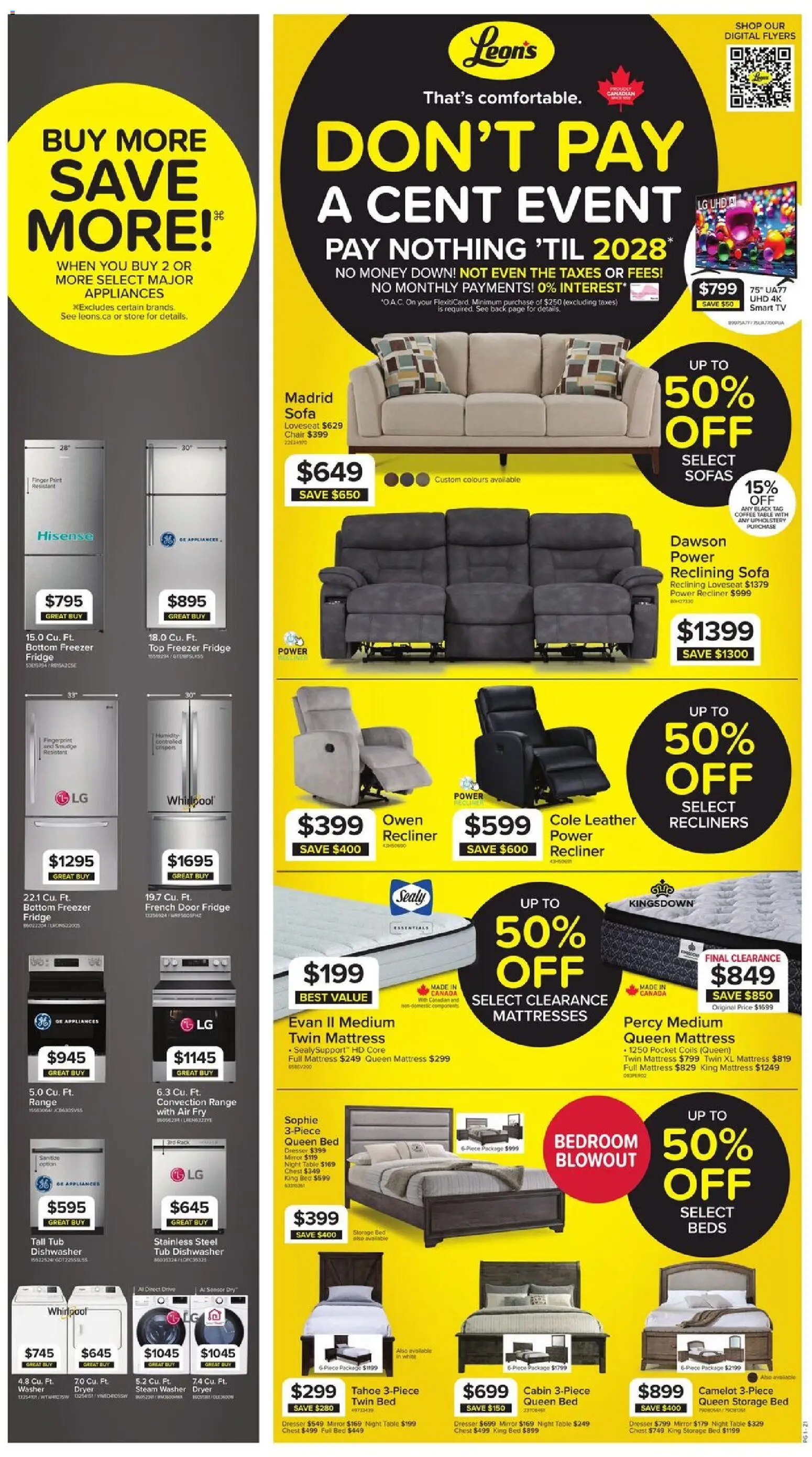 Leon's flyer valid from 16.04.2026 | Page: 1 | Products: Freezer, Dishwasher, Bed, Mattress