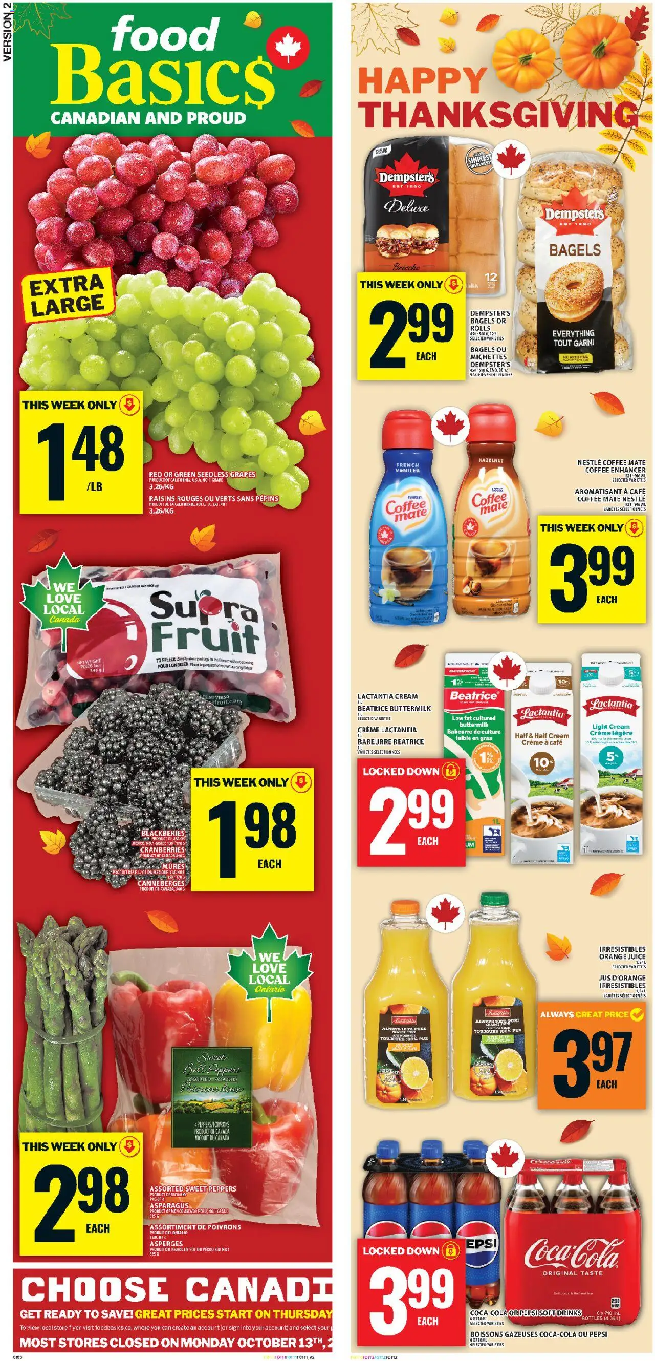 Food Basics flyer valid from 09.10.2025 | Page: 2 | Products: Cream, Coffee, Juice