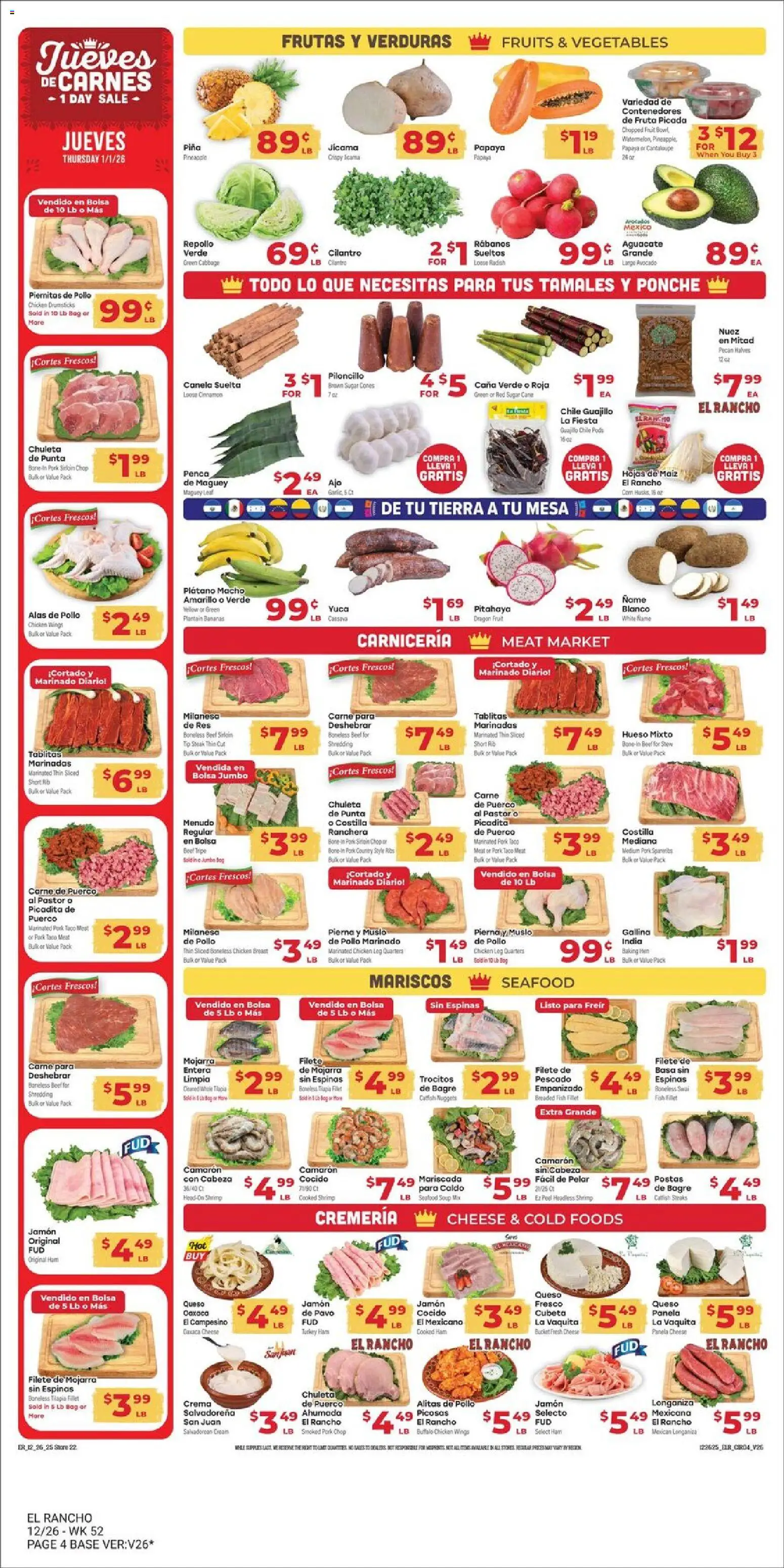 El Rancho Weekly Ad - valid from 26.12.2025 | Page: 4 | Products: Ham, Pork, Fish, Vegetables