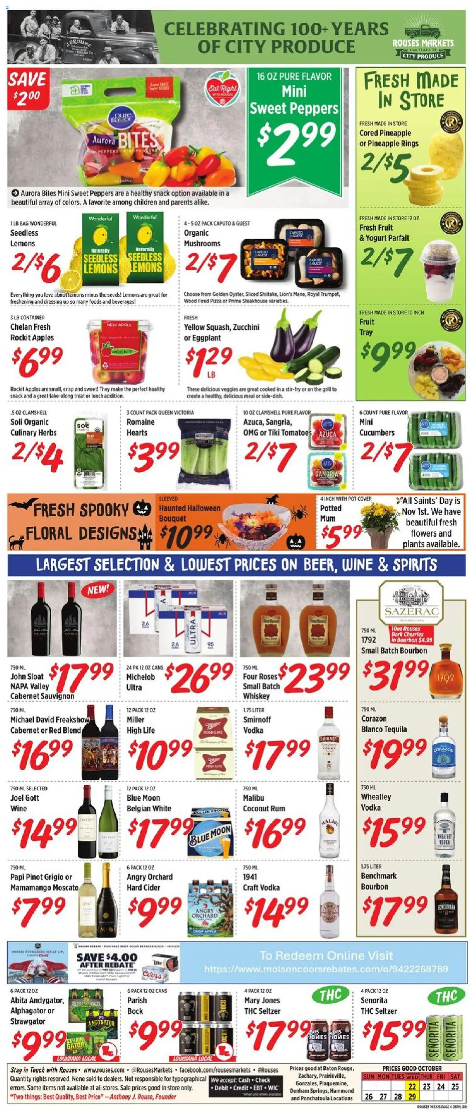 Rouses Weekly Ad - valid from 22.10.2025 | Page: 8 | Products: Cider, Zucchini, Vodka, Eggplant