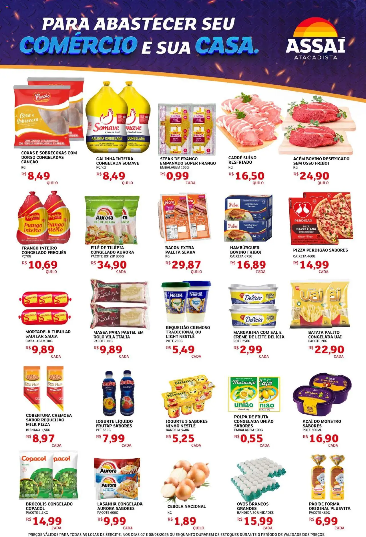 Assaí Atacadista Folheto - válido de 07.08.2025 | Página: 3 | Produtos: Tilápia, Carne, Hambúrguer, Lasanha