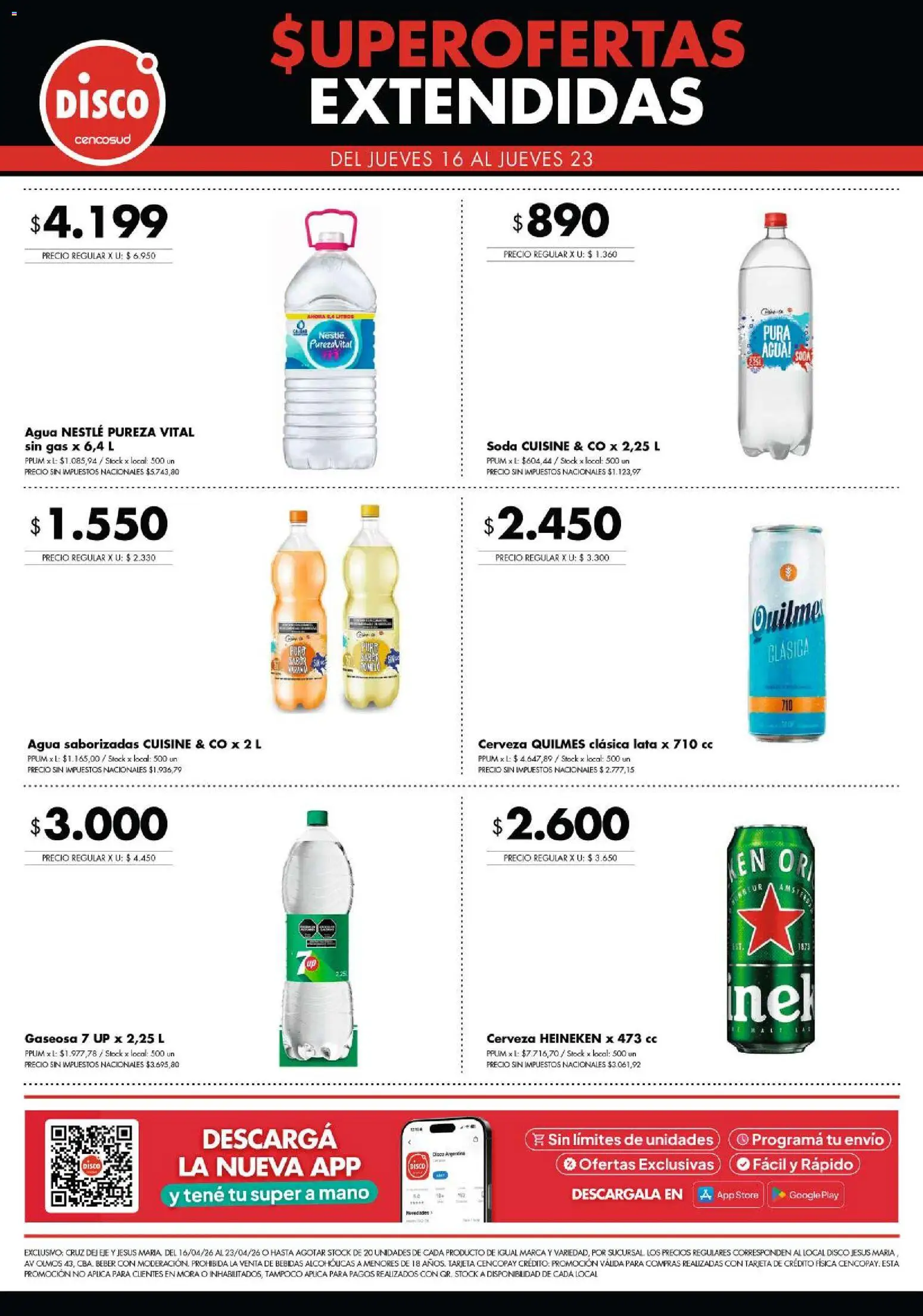 Disco - Super Ofertas Extendidas 16.04 Cruz del Eje y Jesus Maria │ válido desde el 16.04.2026 | Página: 4 | Productos: Disco, Gaseosa, Soda, Cerveza