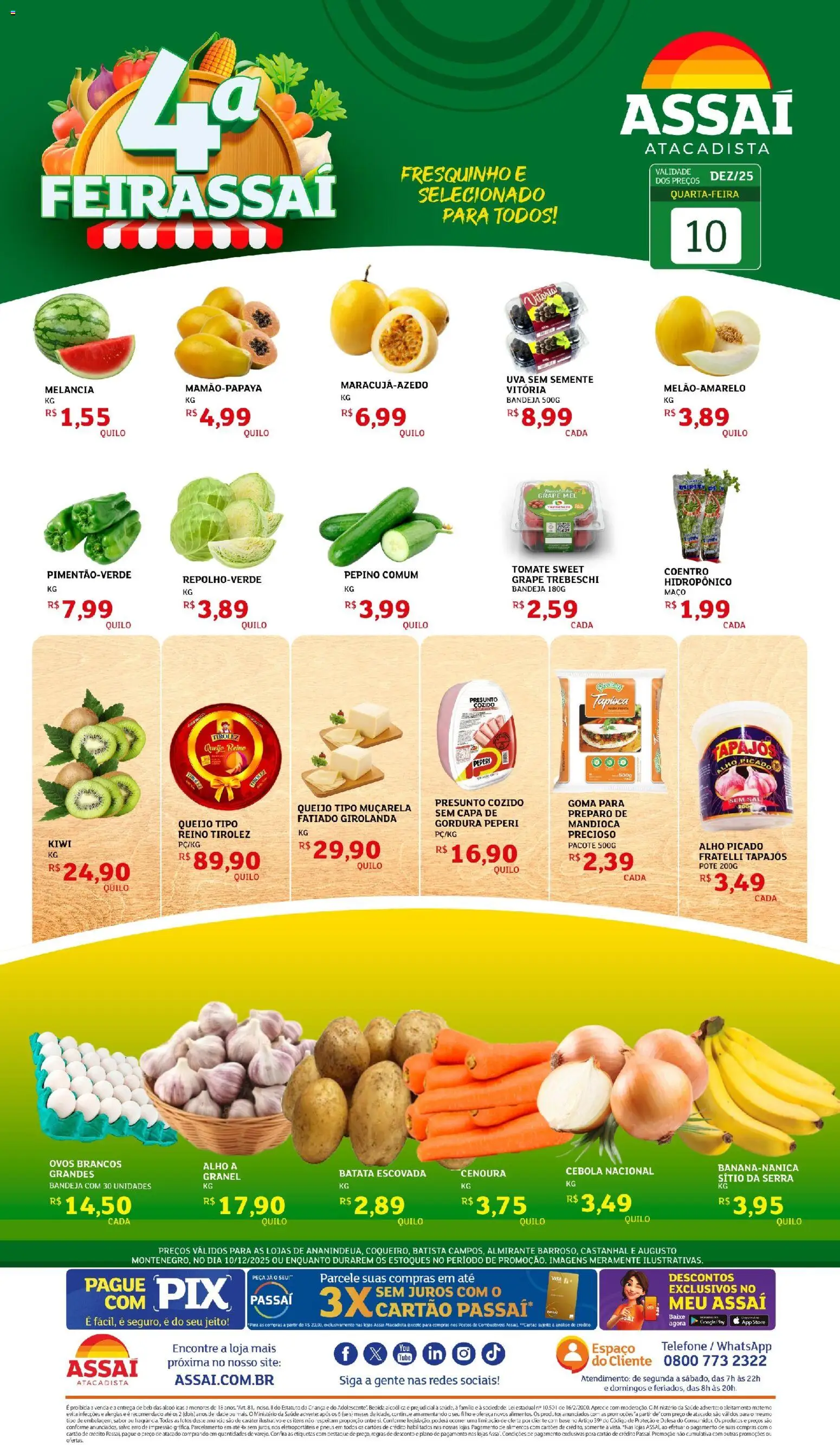 Assaí Atacadista Folheto - válido de 10.12.2025 | Página: 1 | Produtos: Mandioca, Bebida, Bandeja, Telefone
