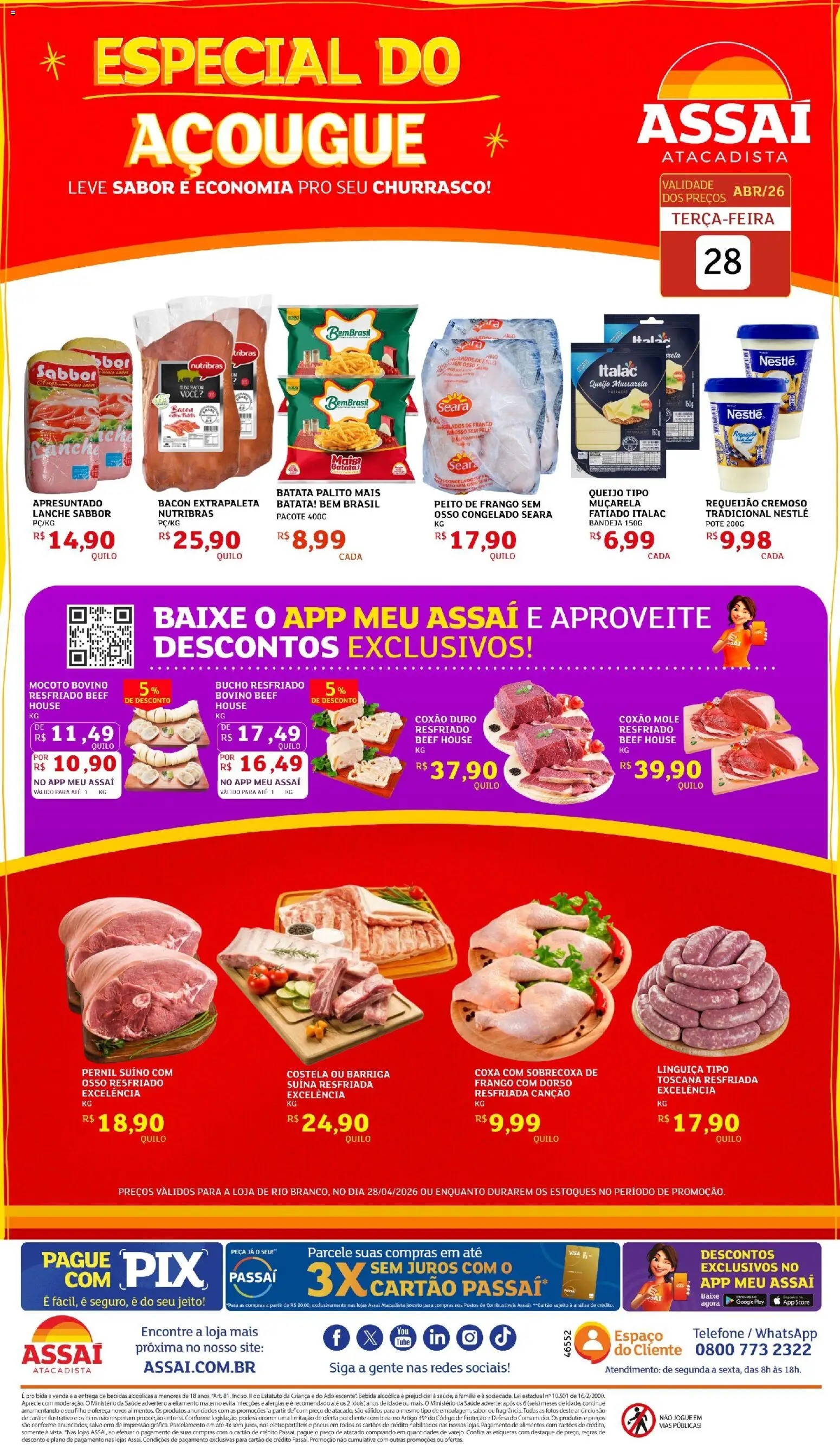 Assaí Atacadista Folheto - válido de 28.04.2026 | Página: 1 | Produtos: Pneus, Base, Batata, Telefone