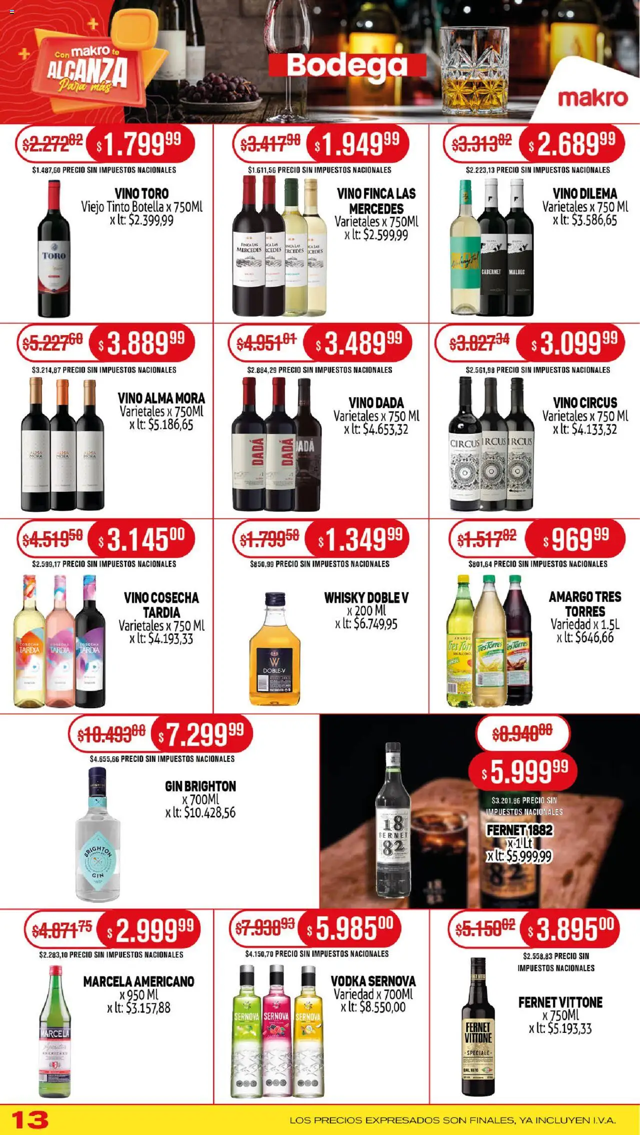 Makro ofertas │ válido desde el 18.09.2025 | Página: 13 | Productos: Vodka, Whisky, Fernet, Vino