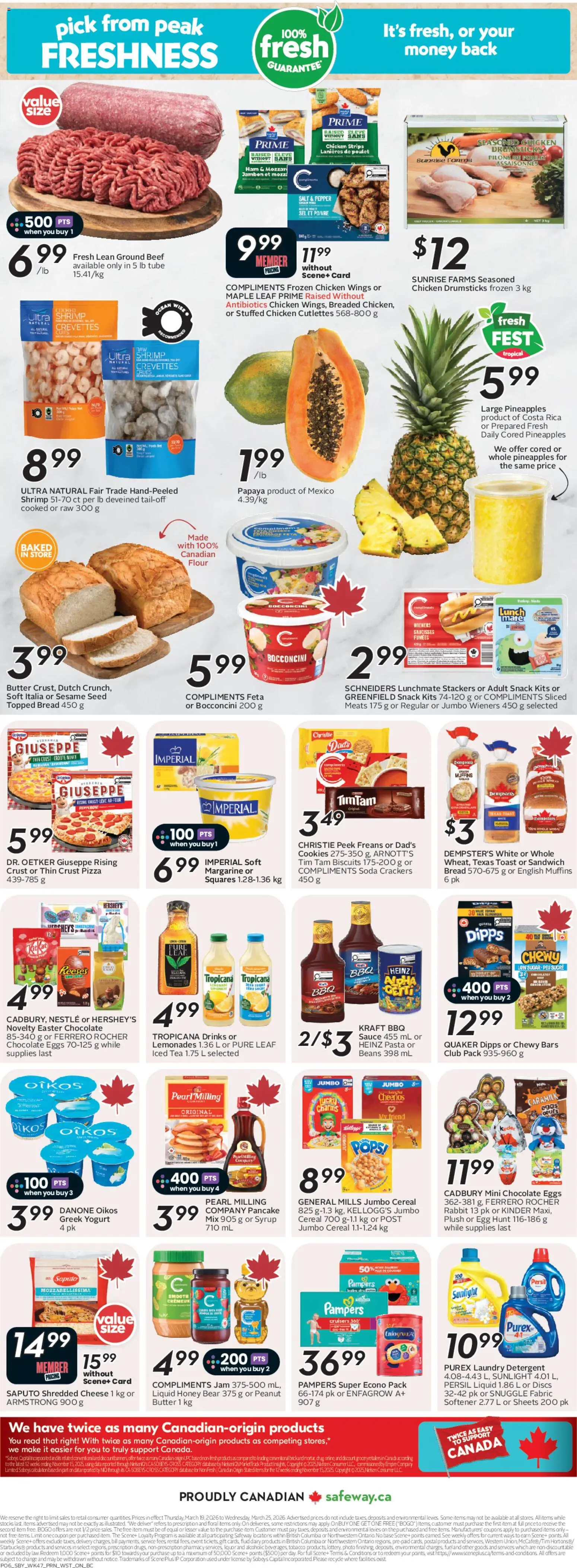 Safeway flyer valid from 19.03.2026 | Page: 4 | Products: Chicken wings, Butter, Chocolate, Pizza