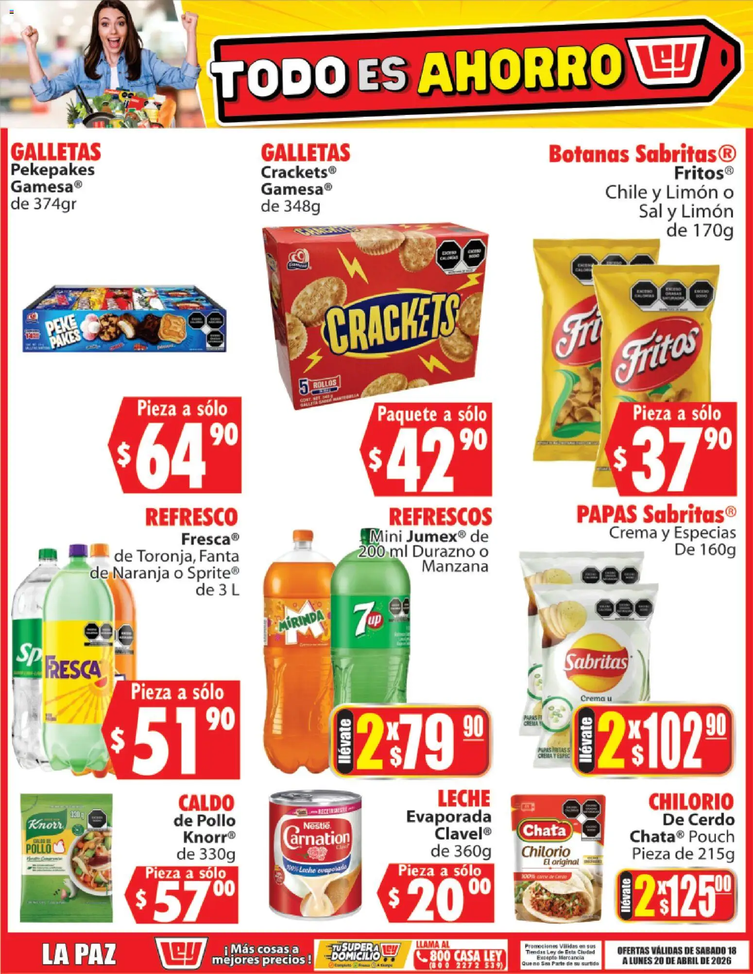 Nuevas ofertas de Casa Ley válidas en toda la República Mexicana desde el 18.04.2026. ¡Encuentra las mejores ofertas en Casa Ley folleto Todo es ahorro! | Página: 4 | Productos: Crema, Manzana, Cerdo, Galletas