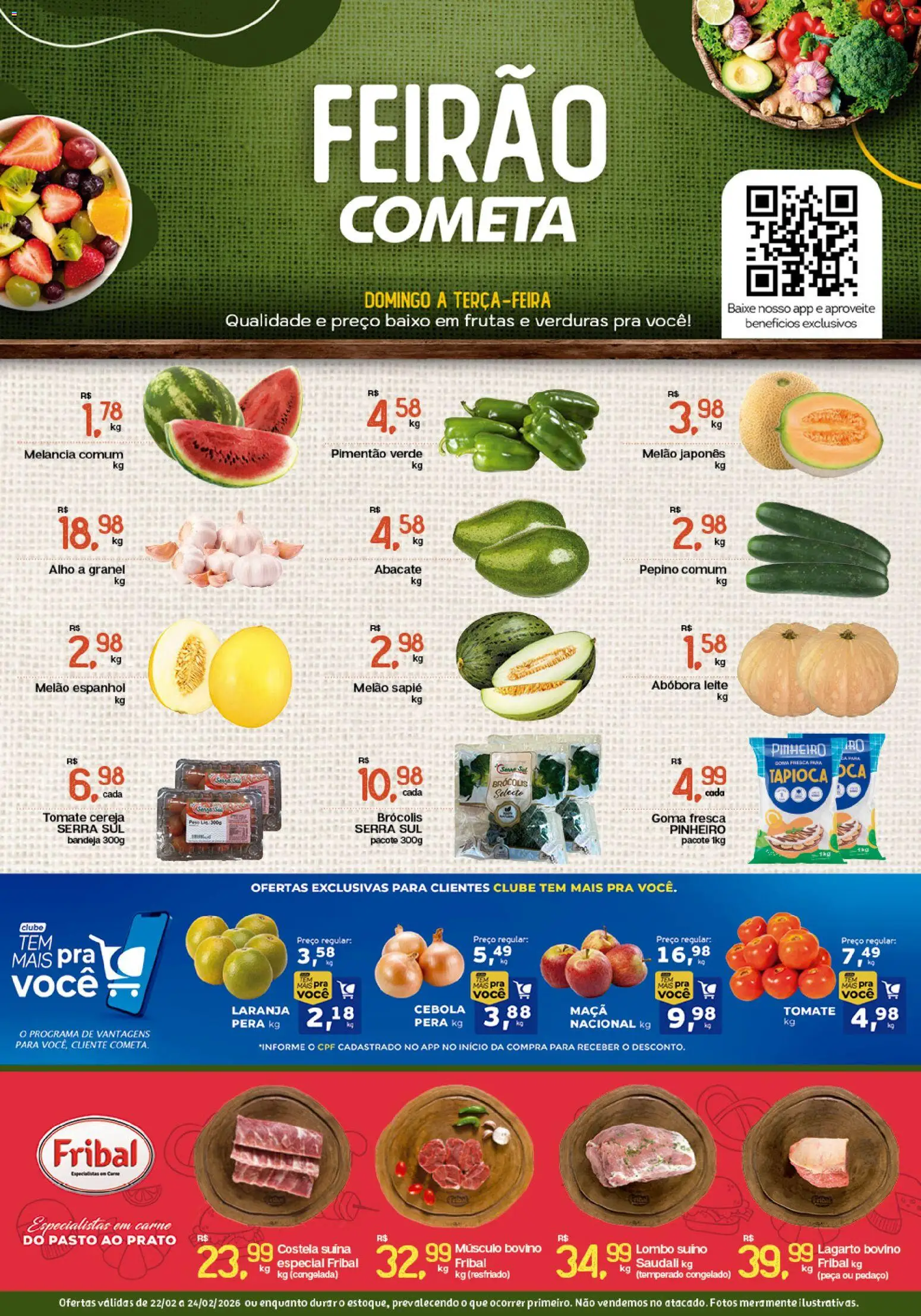 Cometa Supermercados Folheto - válido de 22.02.2026 | Página: 1 | Produtos: Melão, Pimentão, Leite, Brócolis