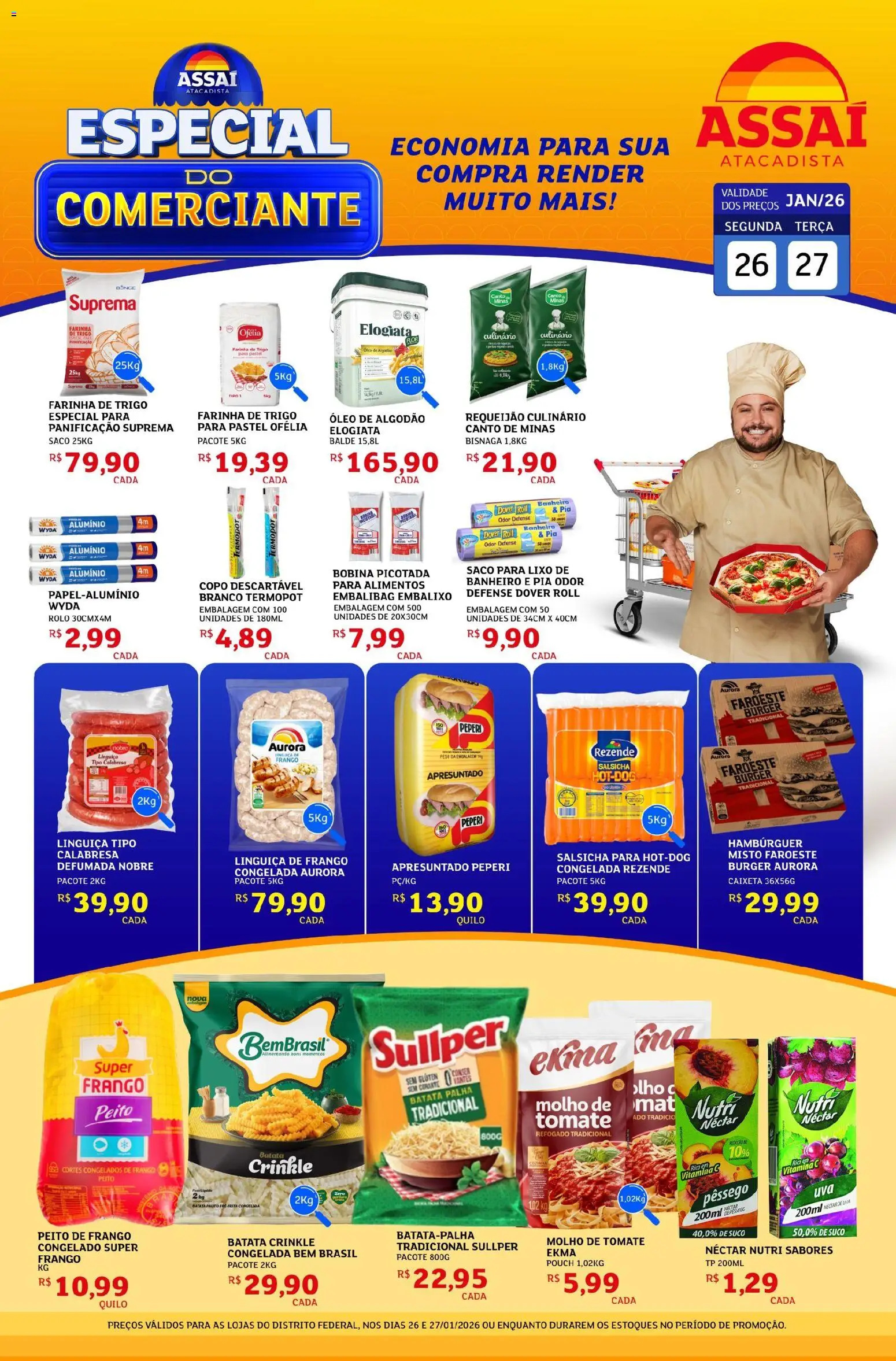 Assaí Atacadista Folheto - válido de 26.01.2026 | Página: 1 | Produtos: Rolo, Farinha de trigo, Linguiça, Batata