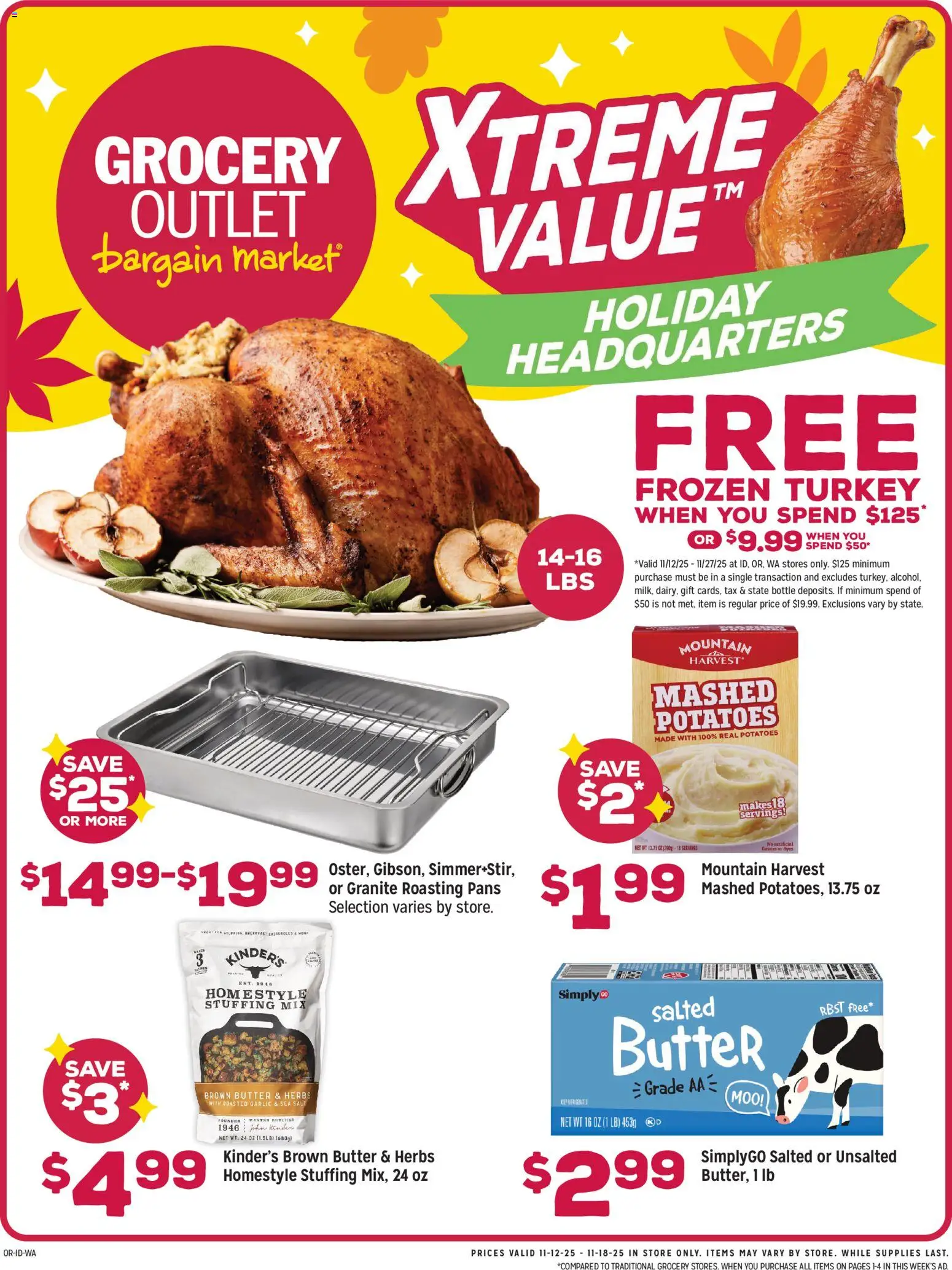 Grocery Outlet Weekly Ad - ID - valid from 12.11.2025 | Page: 1 | Products: Butter, Potatoes, Salt, Garlic
