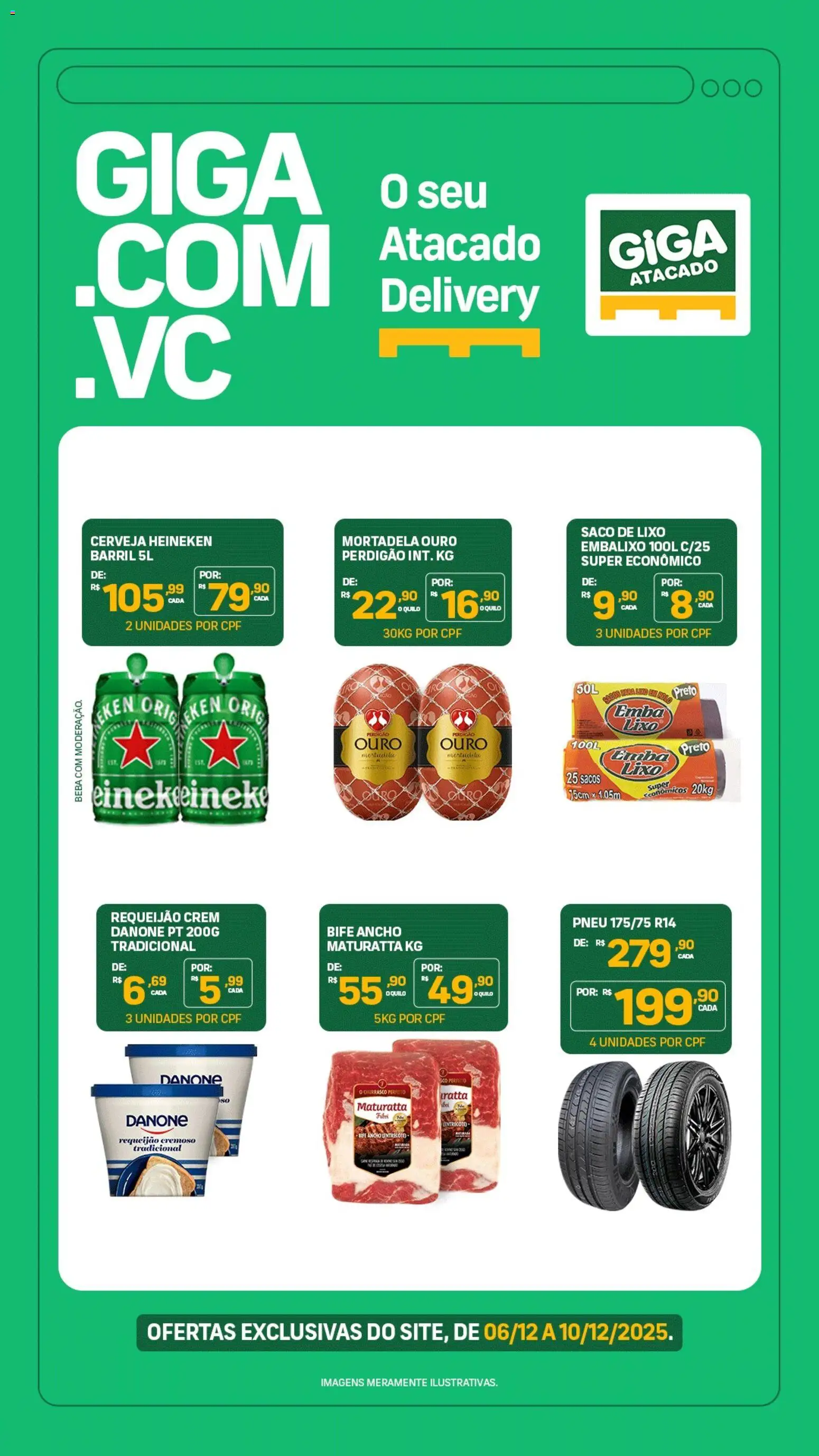 GIGA Atacado Folheto - válido de 06.12.2025 | Página: 1 | Produtos: Pneu, Mortadela, Heineken, Requeijão
