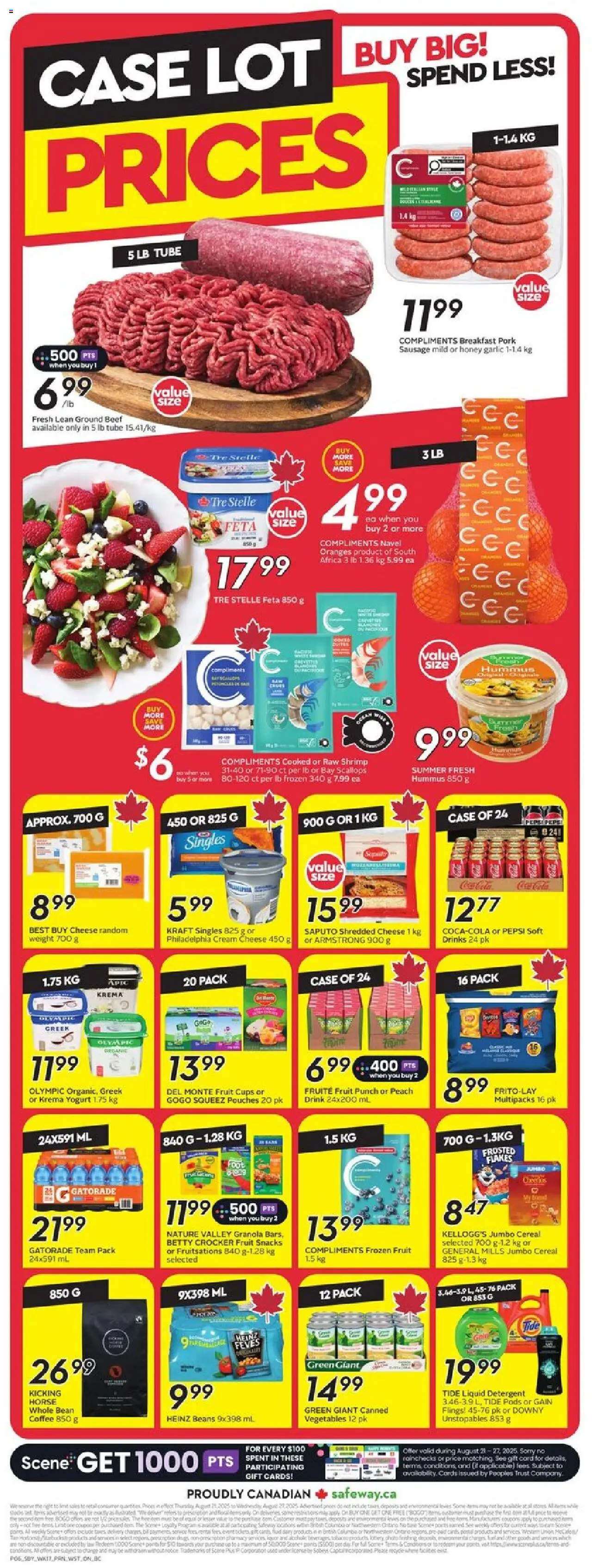 Safeway flyer valid from 21.08.2025 | Page: 4 | Products: Beef, Detergent, Yogurt, Oranges
