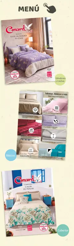 Vista previa de Colchas Concord catálogo, nuevo folleto de la tienda, válido en México a partir del 01.02.2026 | Página: 2 | Productos: Cobertor, Juego, Algodón